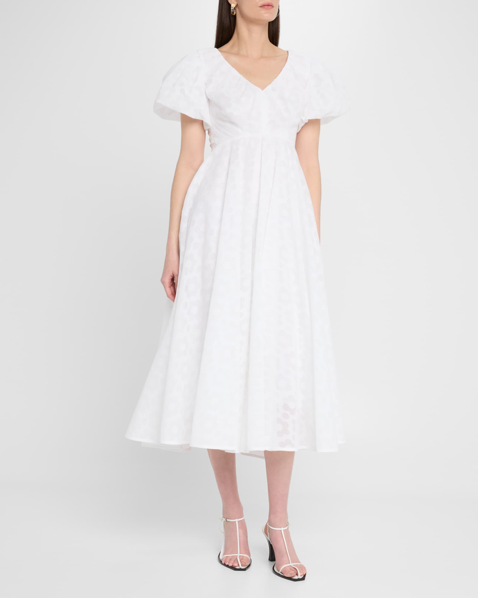 talbot runhof midi dress Talbot Runhof Pril Flower Organdi Puff-Sleeve Midi Dress