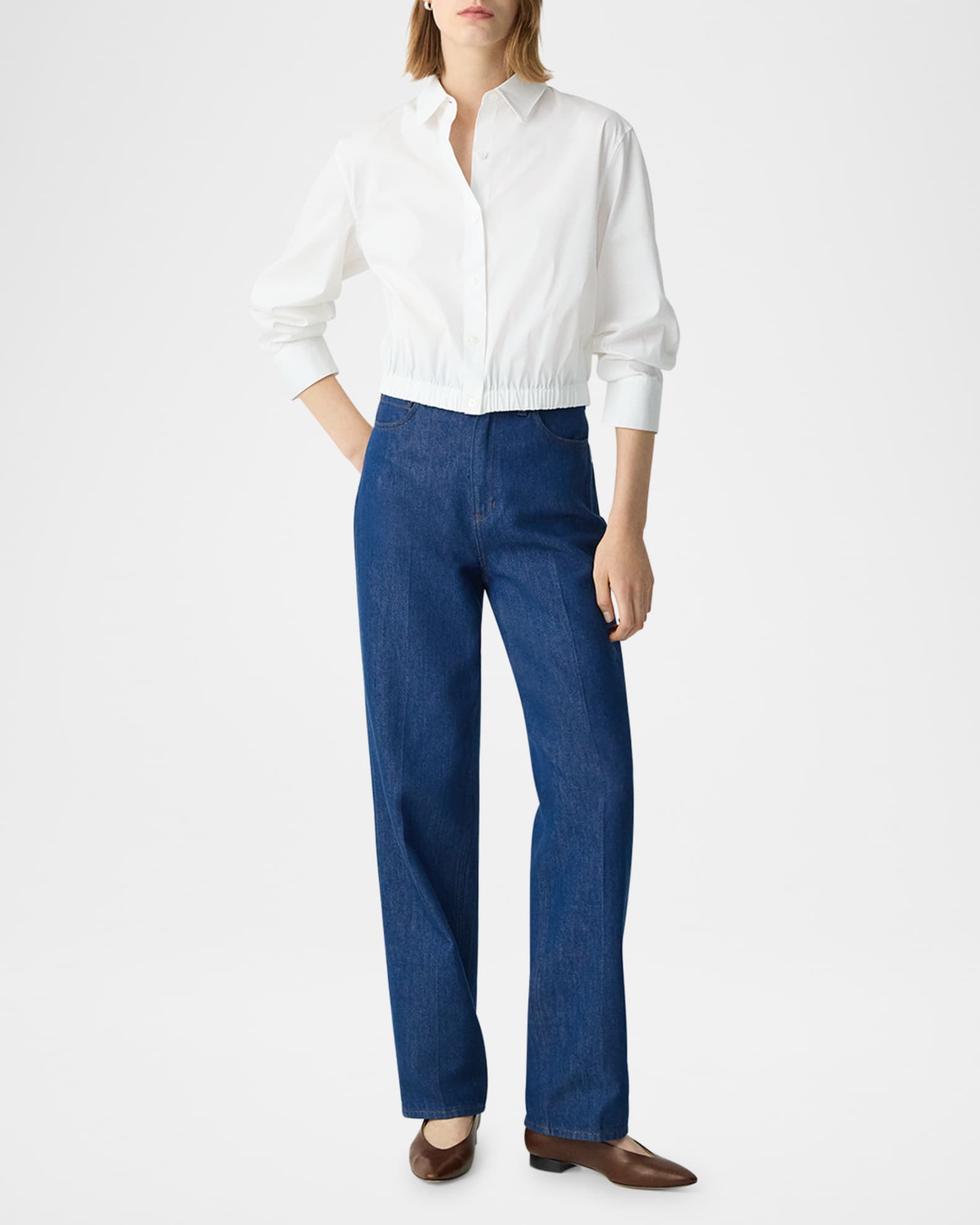 Theory Fixed-Sleeve Poplin Top | Neiman Marcus
