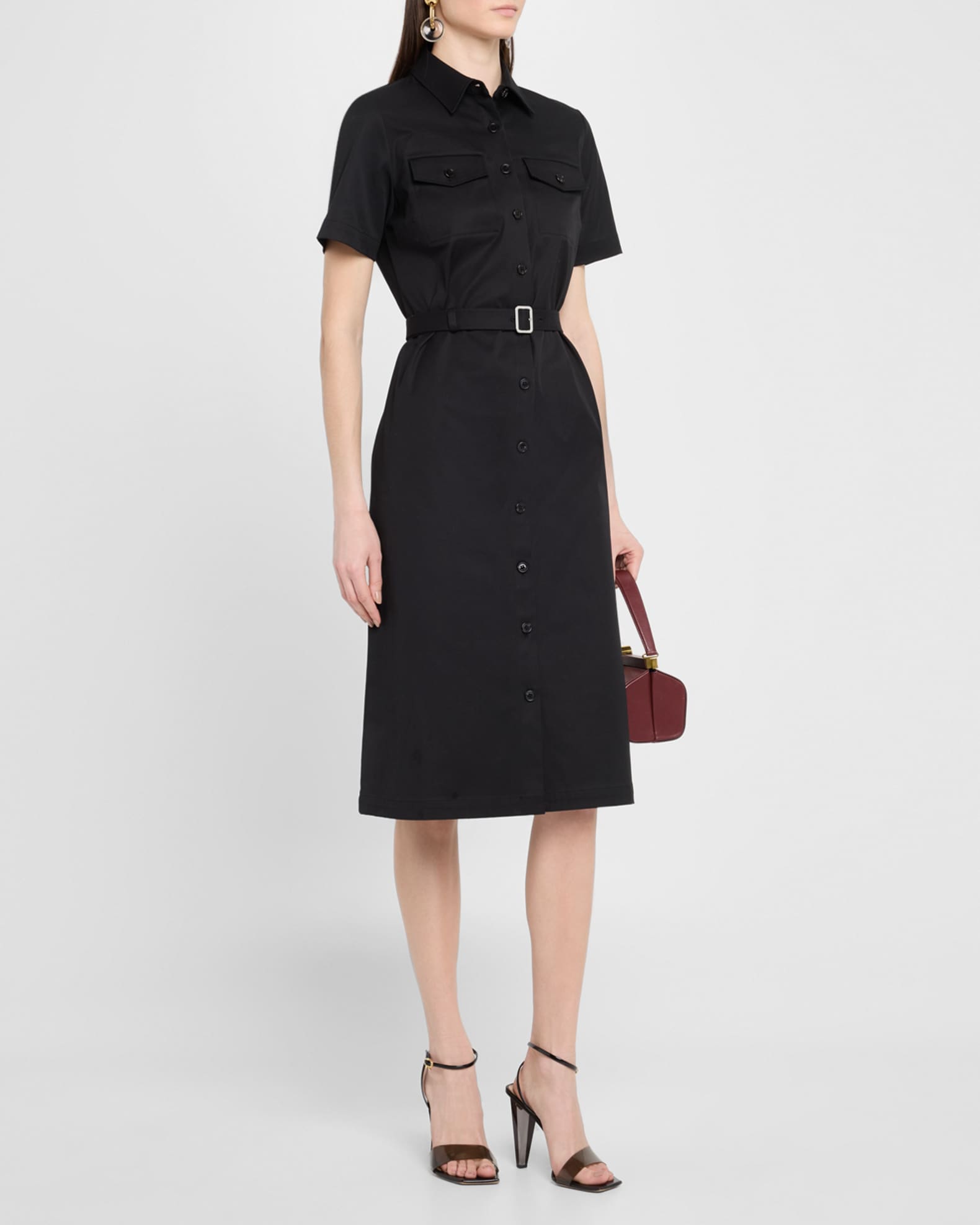 送料無料商品 |  公式 オンライン Theory Short-Sleeve Military Chino Midi Dress | Neiman Marcus トップス