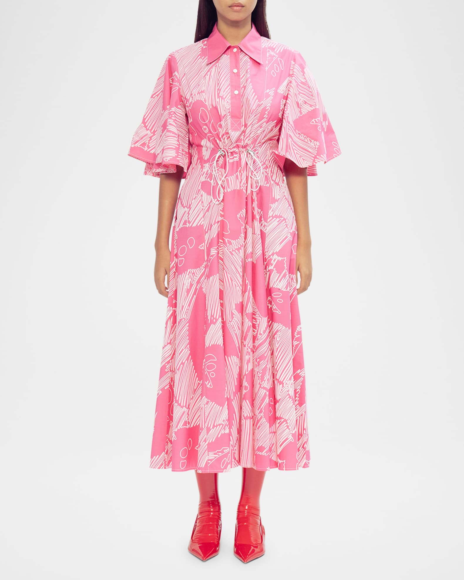 Cherie Abstract-Print Cotton Midi Shirtdress - Thumbnail 2