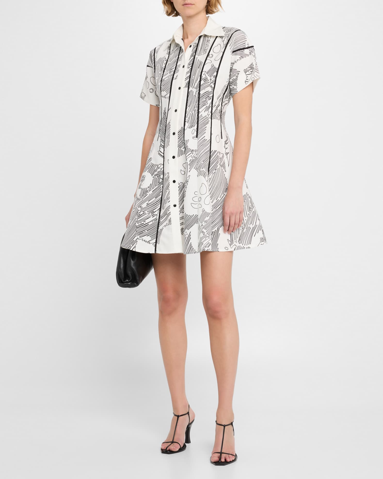 Glen Sketch-Print Linen Mini Shirtdress - Thumbnail 2