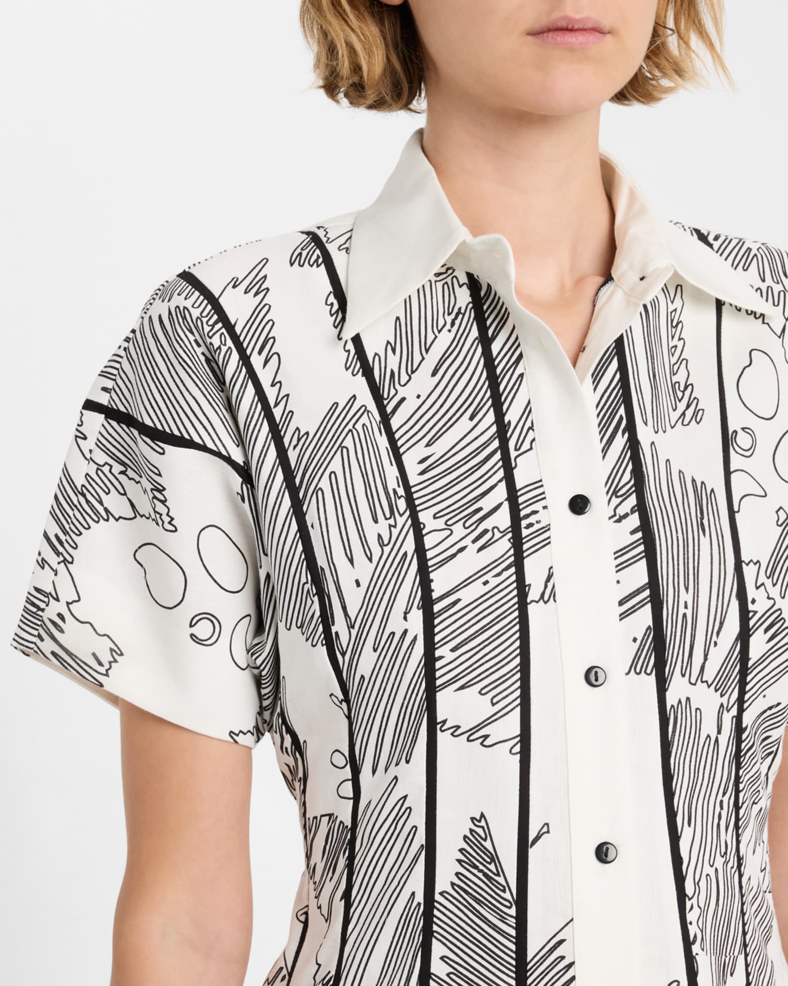 Y's LINEN LAWN DOT PRINT SHIRT DRESS グレー LOVEBIRDS Glen Sketch-Print Linen Mini Shirtdress | Neiman
