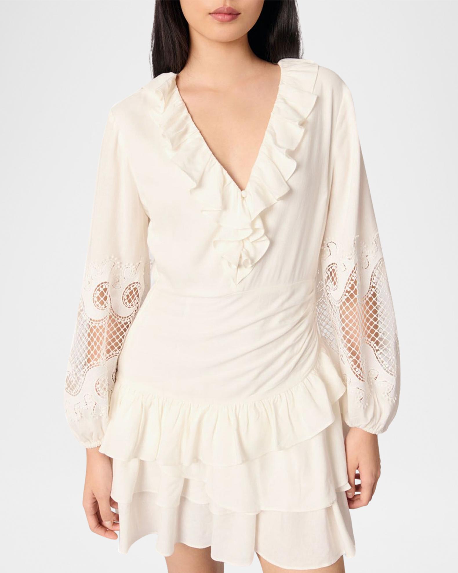Maje Roilela Embroidered Ruffle Mini Dress | Neiman Marcus