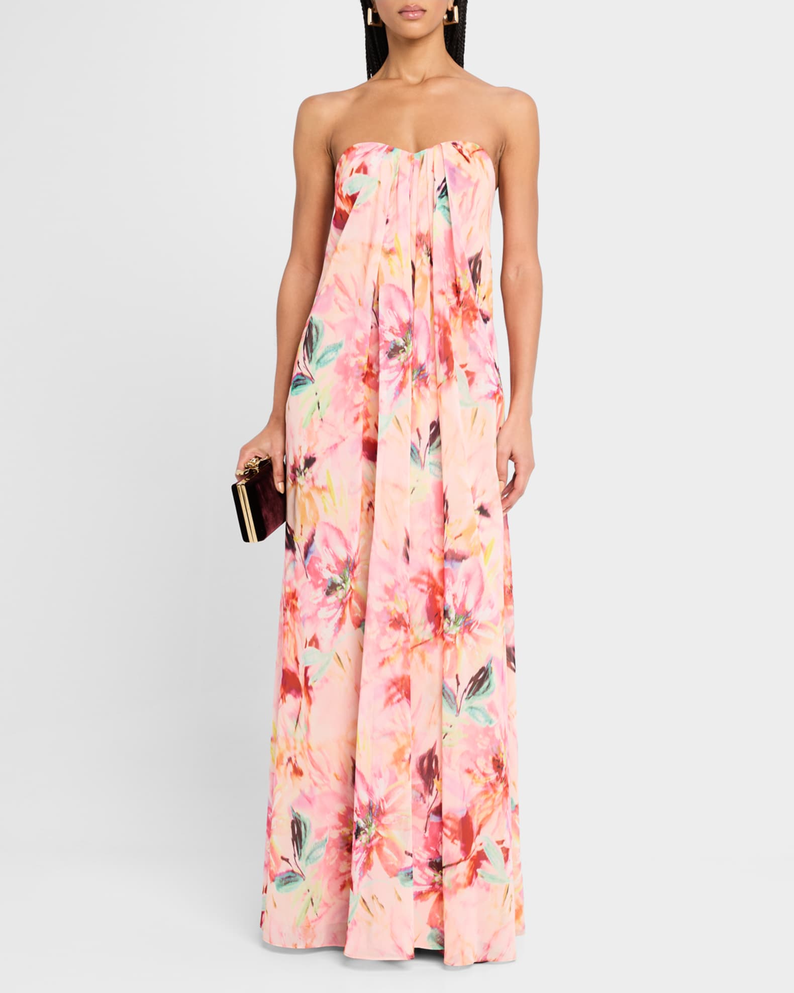 Brooke Strapless Floral-Print Chiffon Gown 1