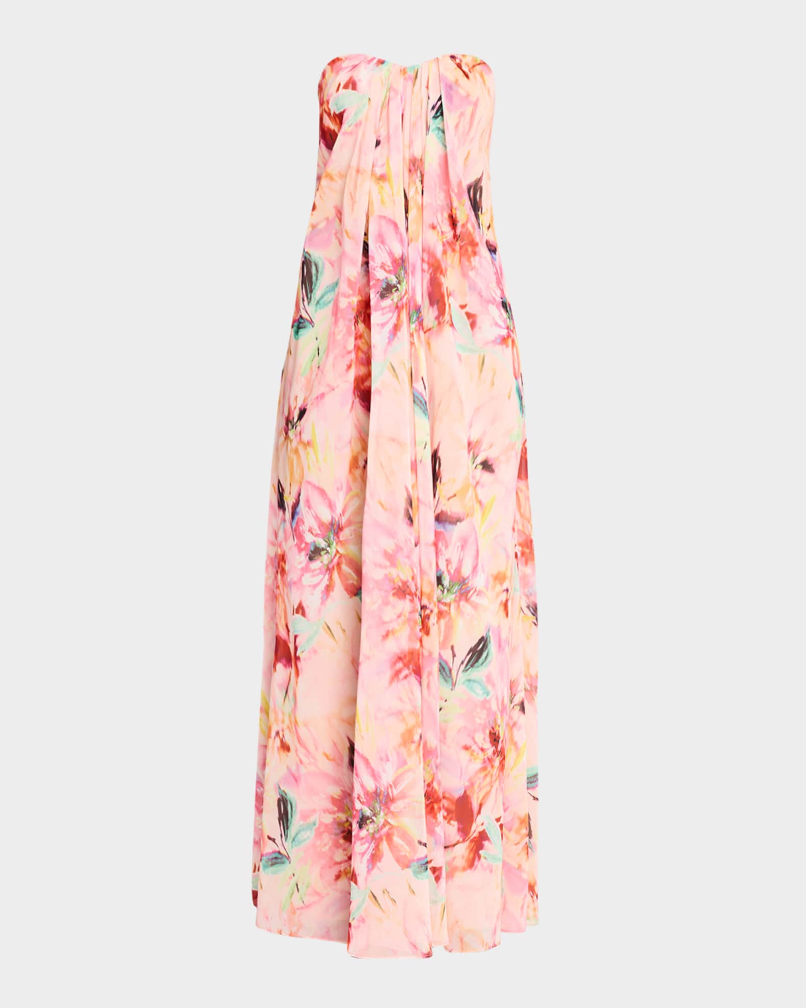 Brooke Strapless Floral-Print Chiffon Gown 0