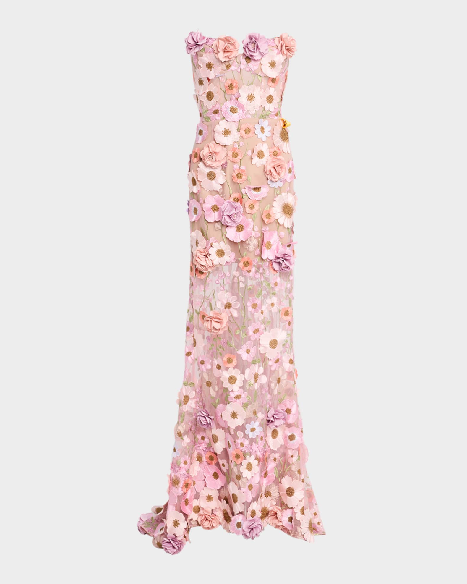 Jasmine Strapless Floral-Embroidered Gown 0