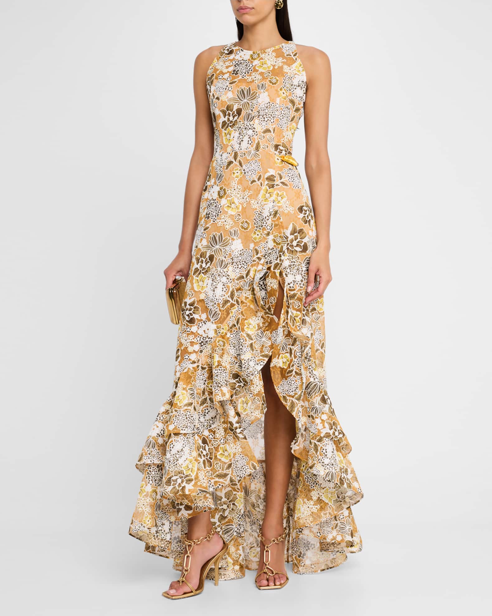 Sicilia Sleeveless Floral-Print Ruffle Gown 1