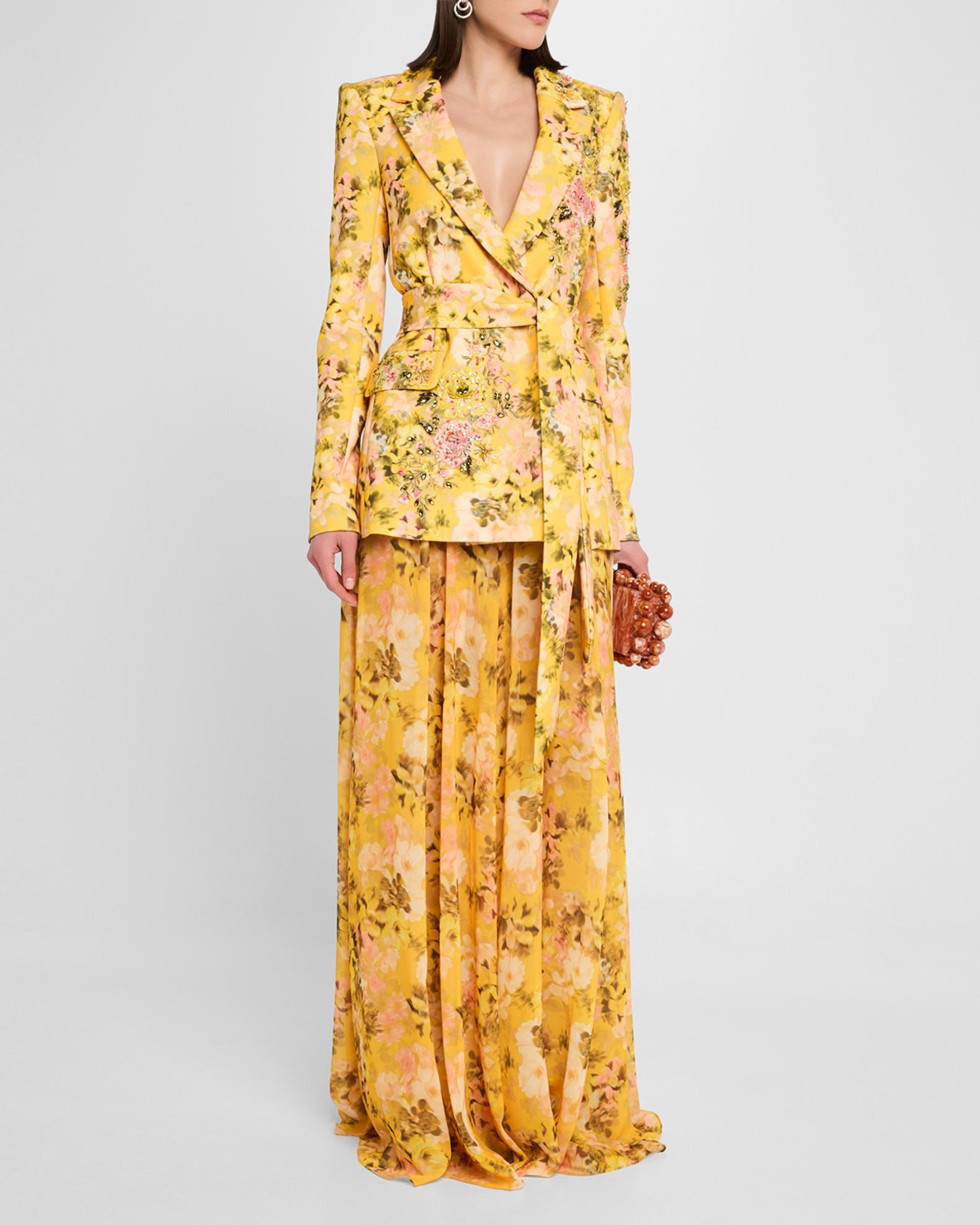 Badgley Mischka Collection Floral-Print Embroidered Jacket