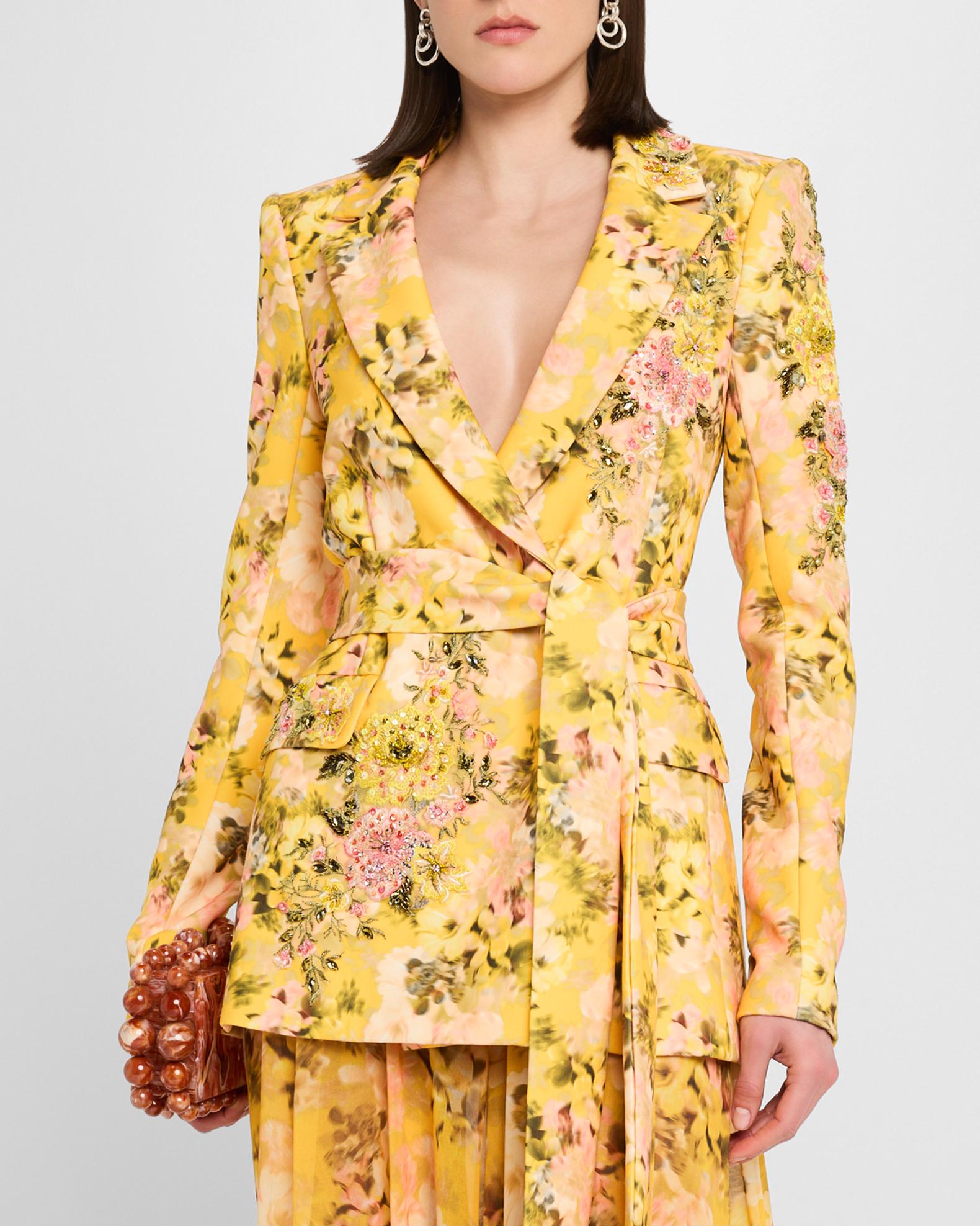 Badgley Mischka Collection Floral-Print Embroidered Jacket
