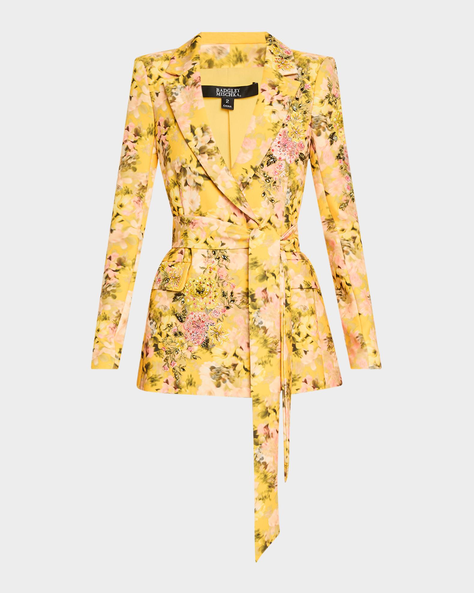 Badgley Mischka Collection Floral-Print Embroidered Jacket