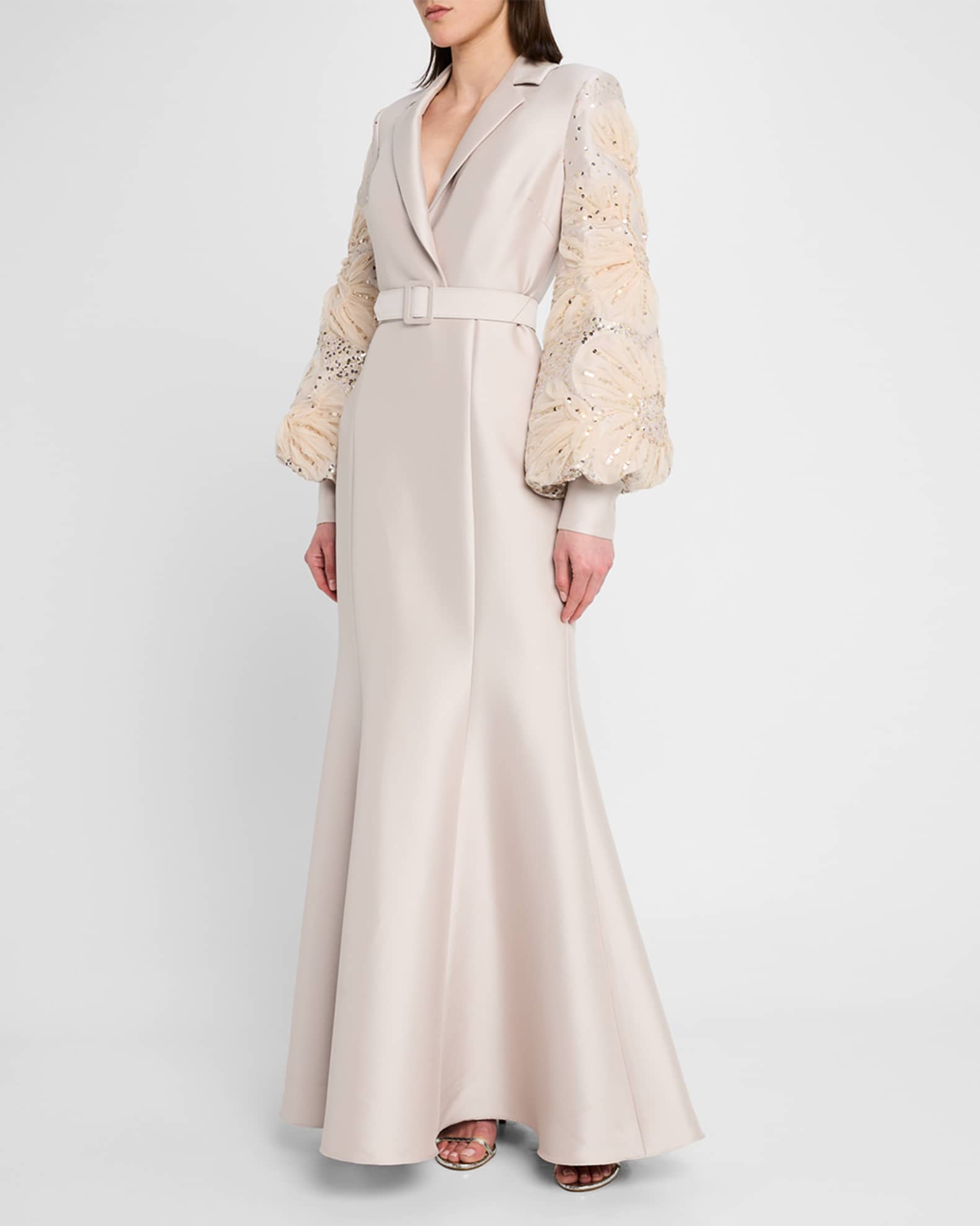 knee length dresses for ladies Embroidered Lace Shirt Dress with Sash by Badgley Mischka main image 0