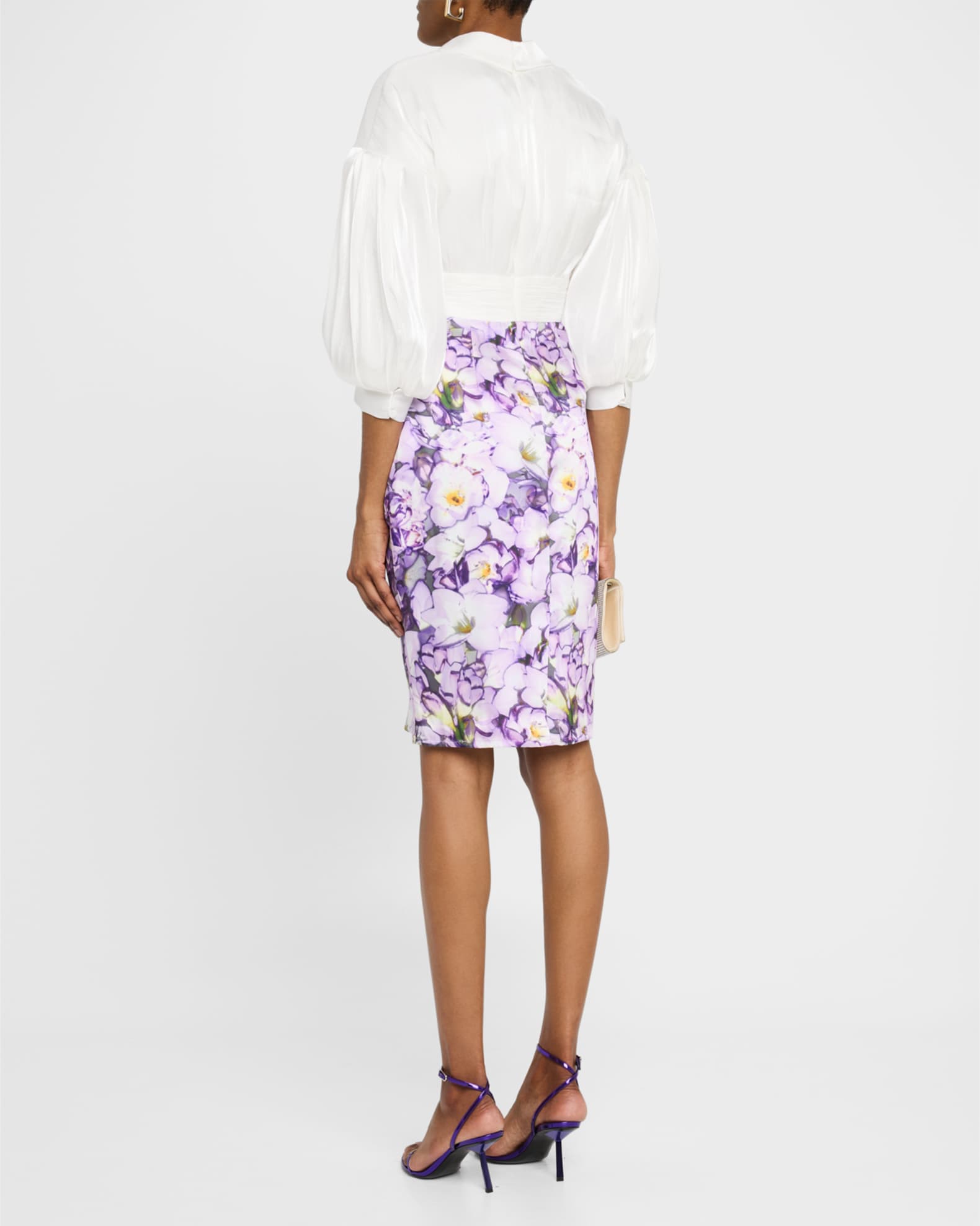 badgley mischka purple floral dress Badgley Mischka Floral Flounce Hem Dress purple-print