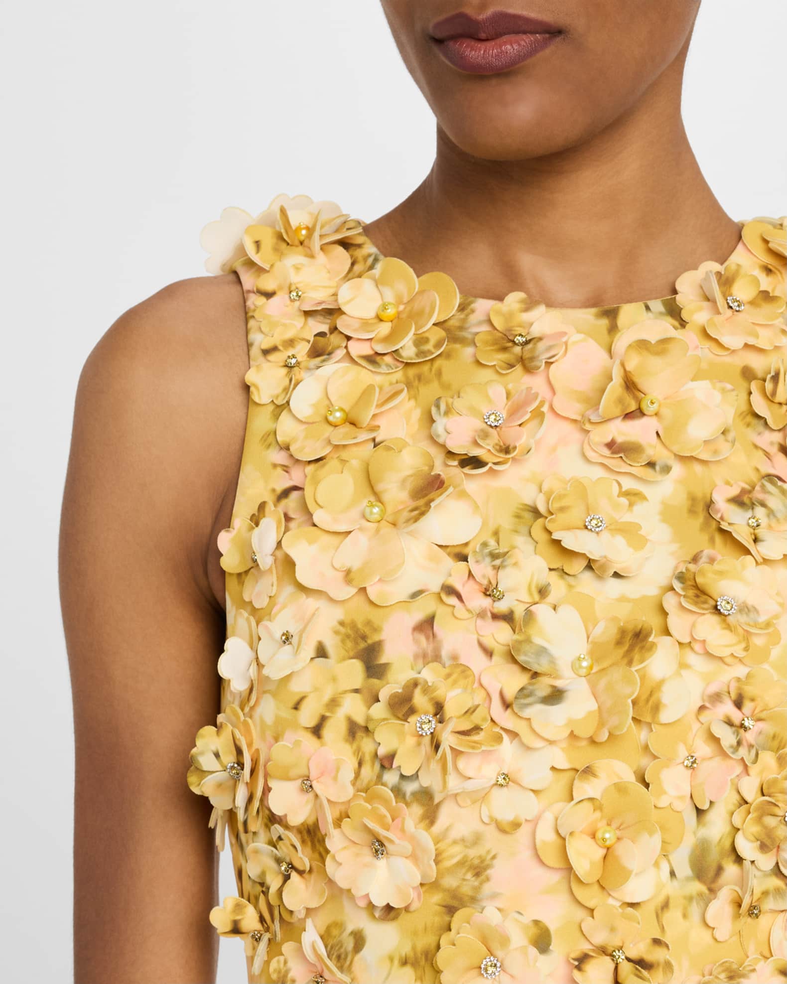 badgley mischka golden flower dress Gazar 3D Midi Cocktail Dress in Marigold