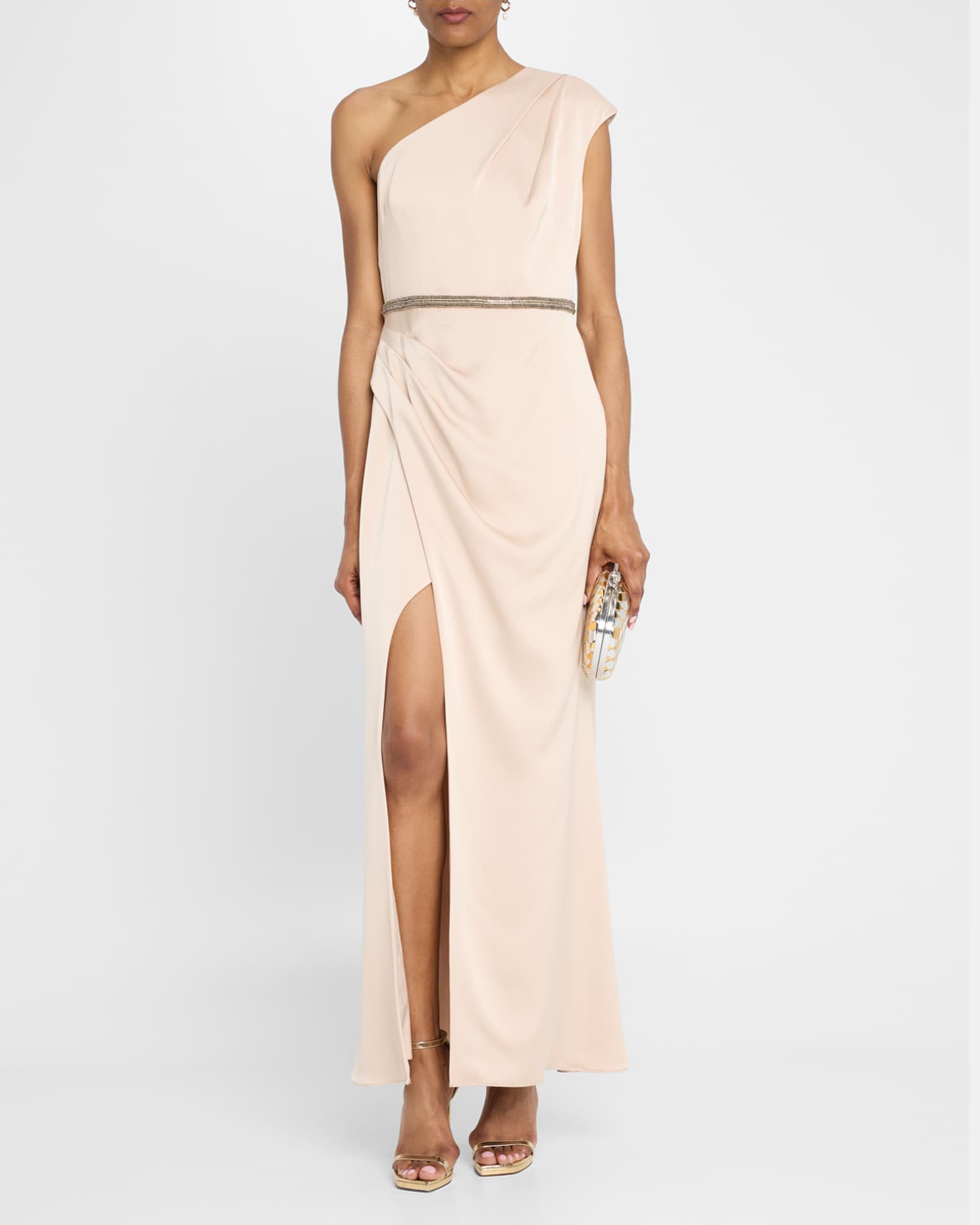 Aidan Mattox One-Shoulder Draped Crepe Back Satin Gown | Neiman Marcus