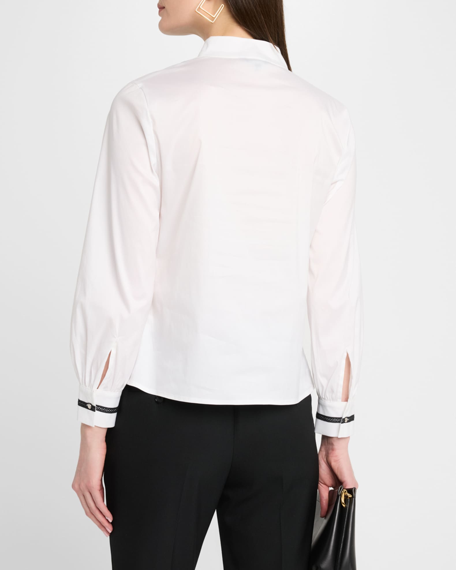 Misook Heritage-Fit Ribbon Trim Stretch Cotton Blouse