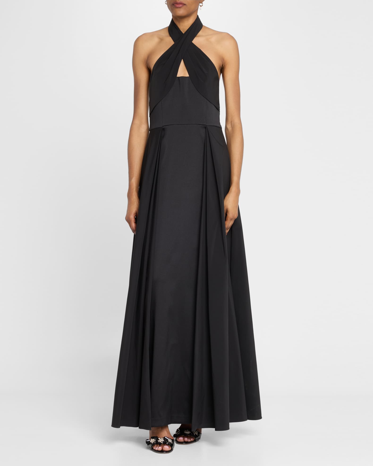 Cutout Pleated Mikado Halter Gown 1