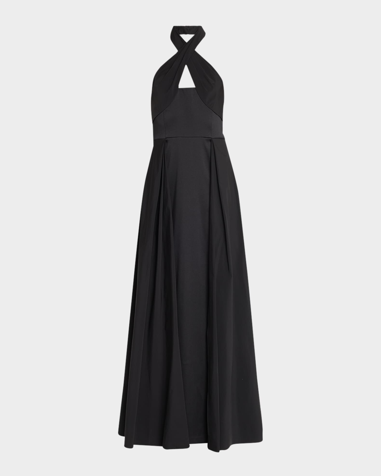 Cutout Pleated Mikado Halter Gown 0