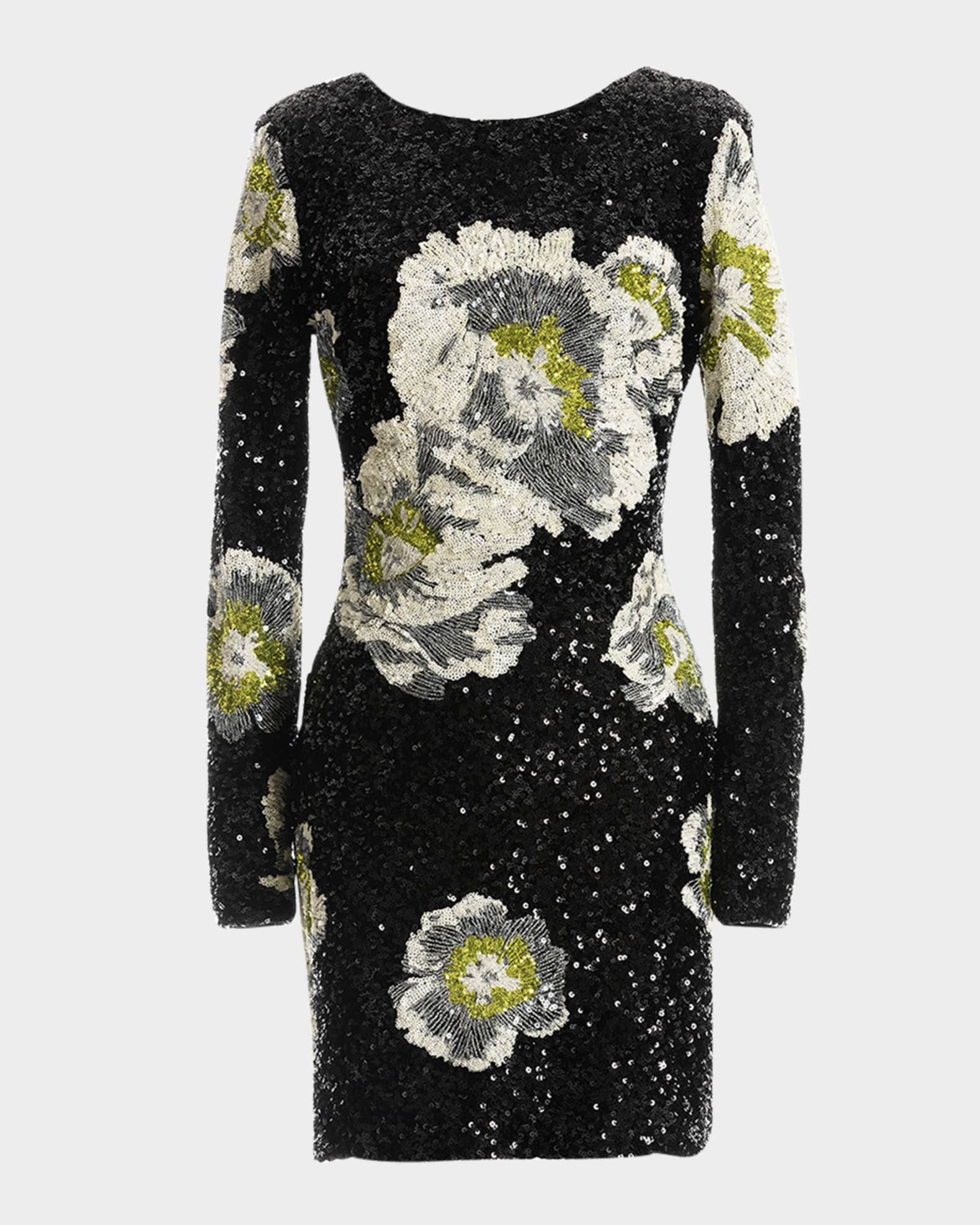 Nathalia Floral Sequin Bodycon Mini Dress 0