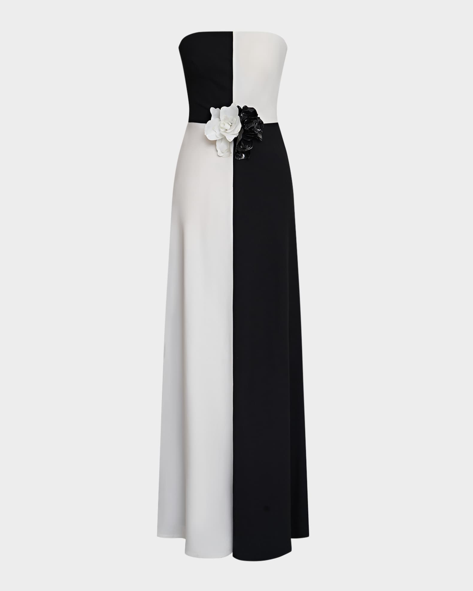 Cassia Strapless Two-Tone Floral Applique Gown 0