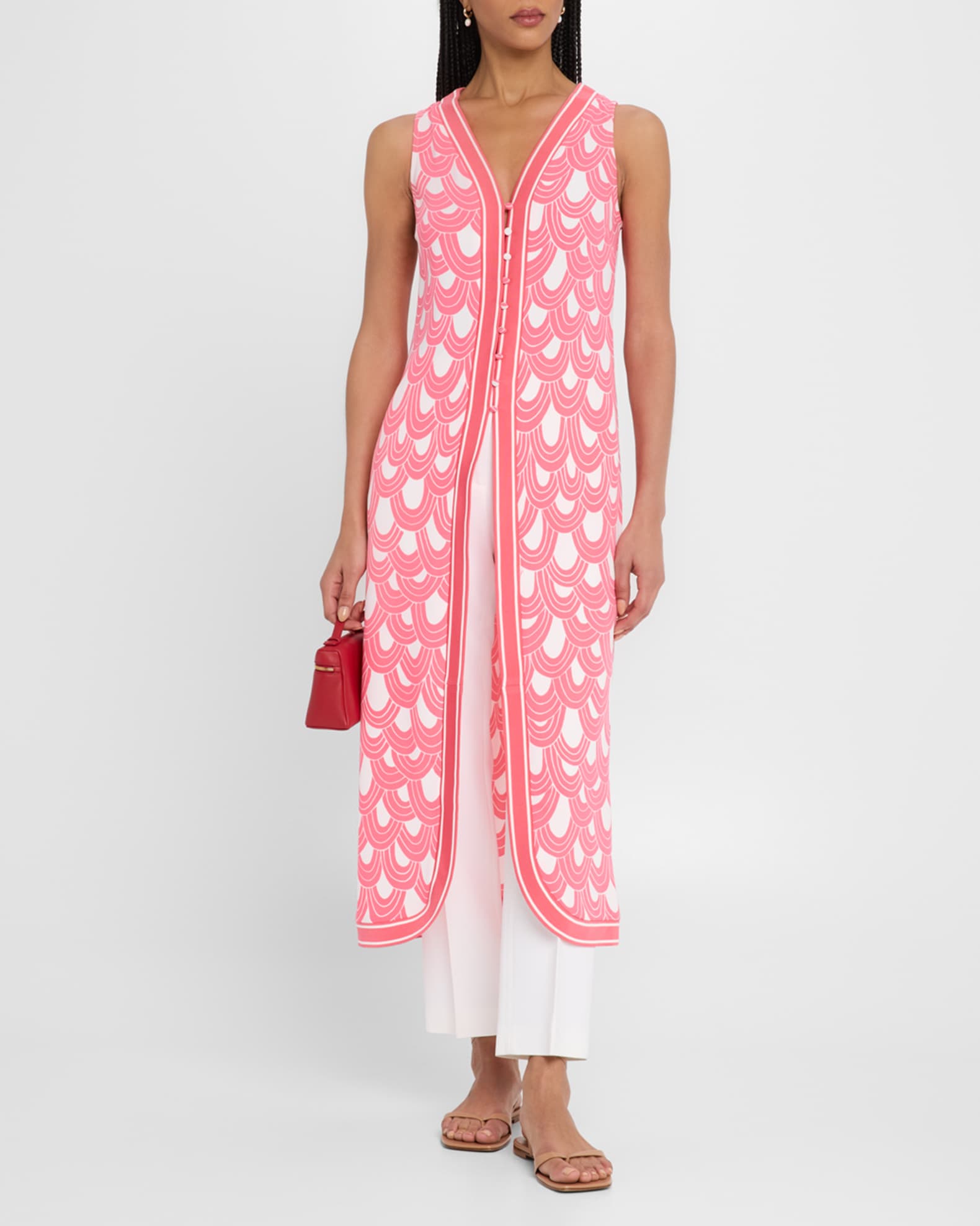 Slice Sleeveless Scallop-Print Long Top 1