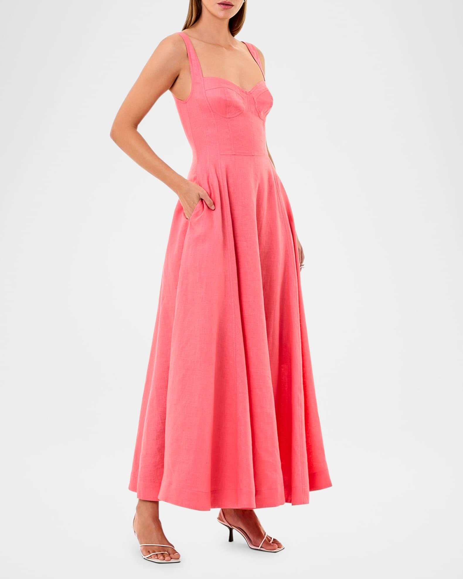 NICHOLAS Anya Sleeveless Sweetheart Linen Maxi Dress