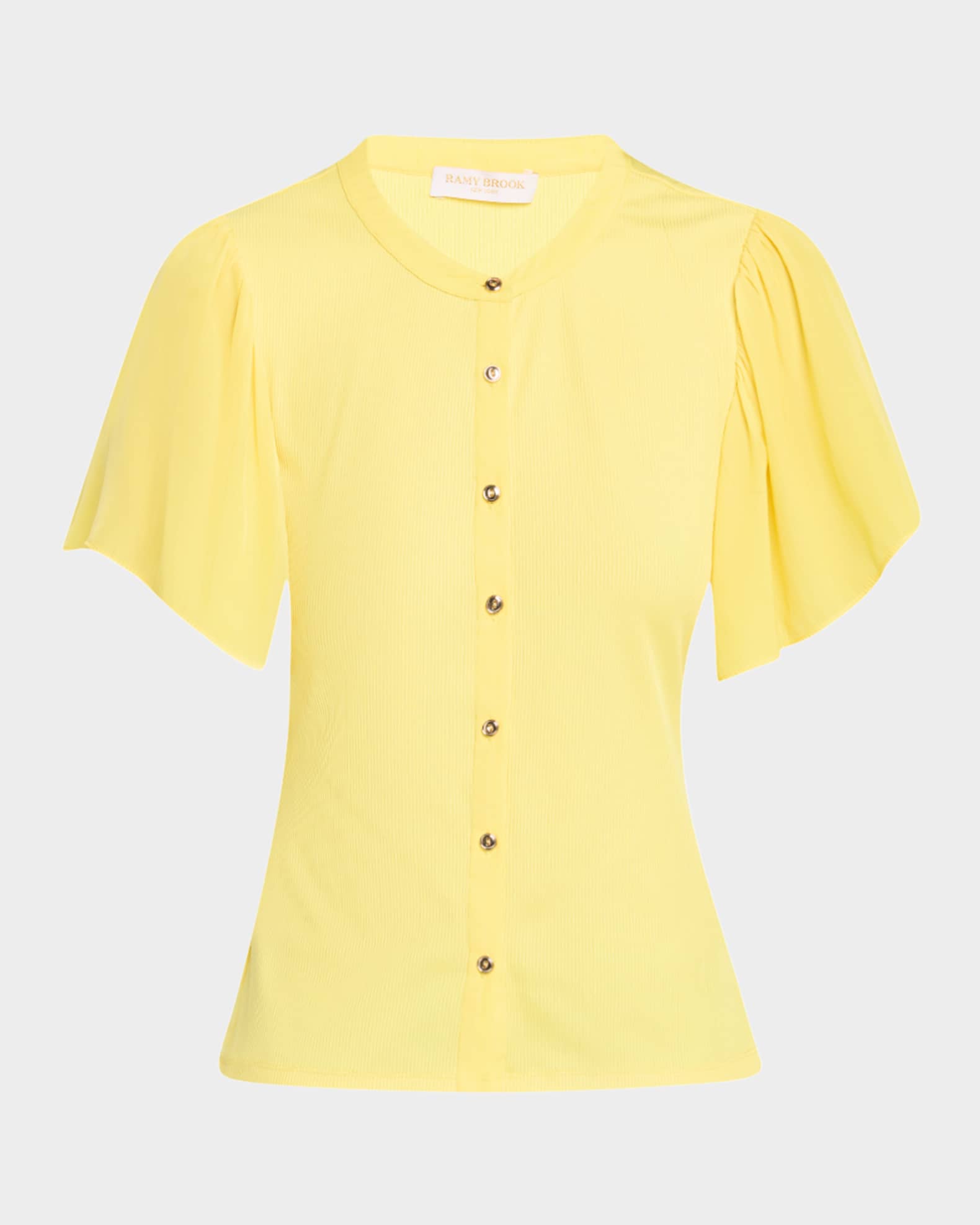 Colette Button-Front Flutter-Sleeve Top