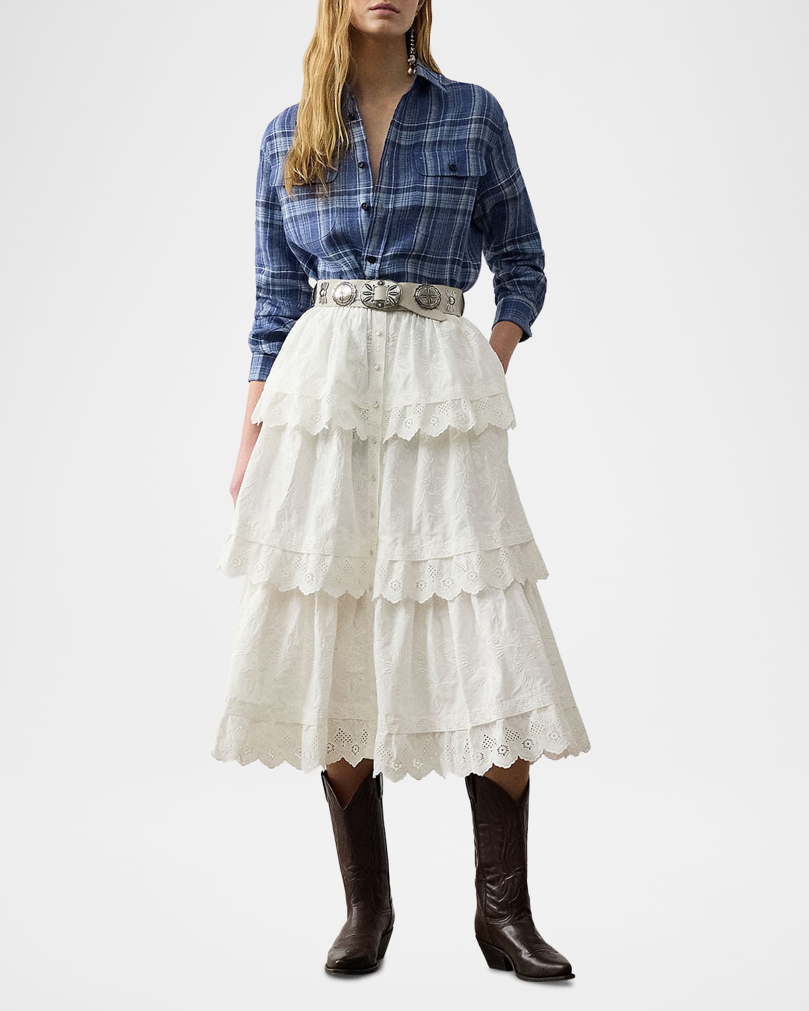 Darleen Plaid Chambray Button-Down Shirt 1