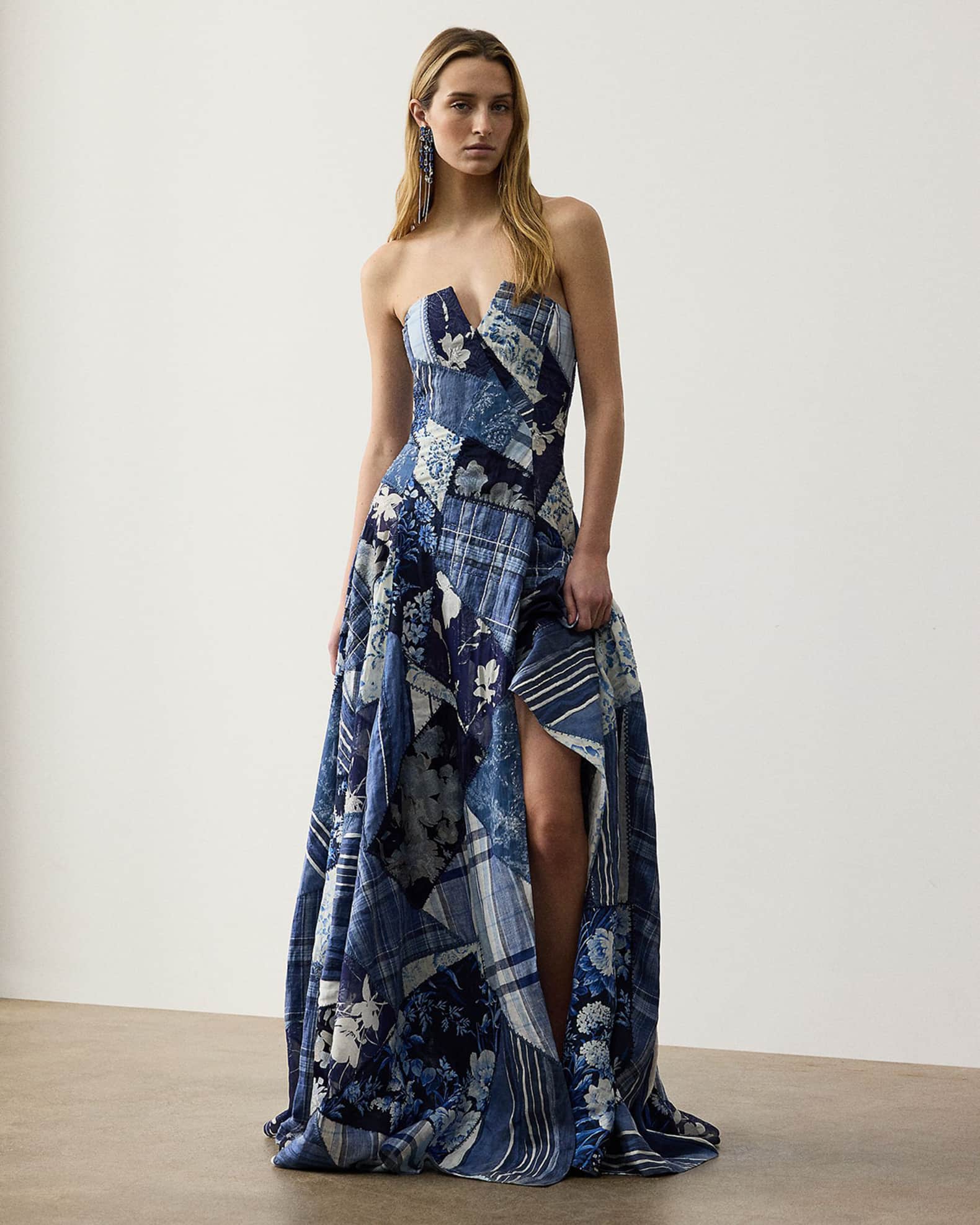 ラルフローレン シースルーシルクドレス Ralph Lauren Collection NM x RL Barrick Strapless Patchwork