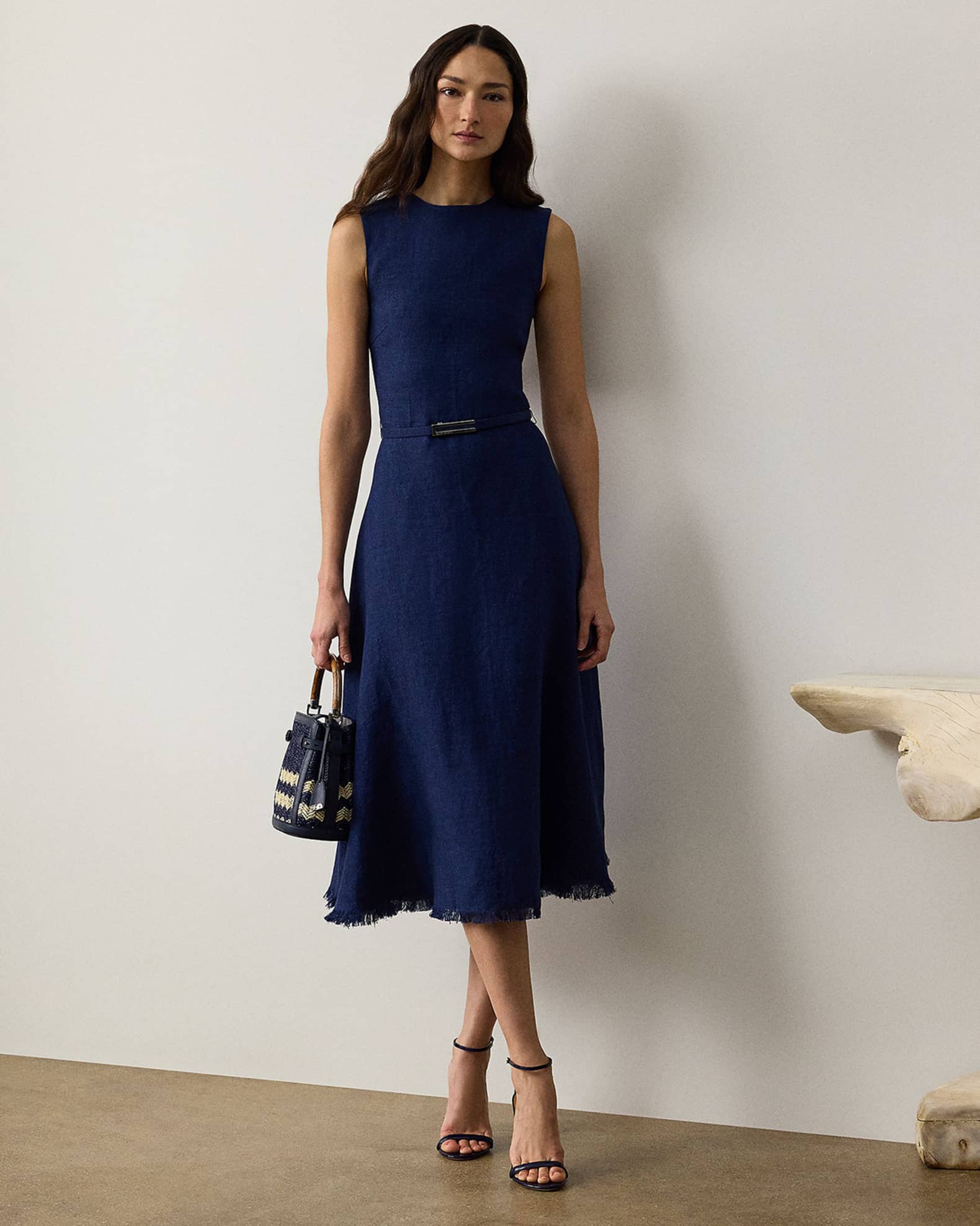 Briella Sleeveless Linen Dobby Midi Dress 1