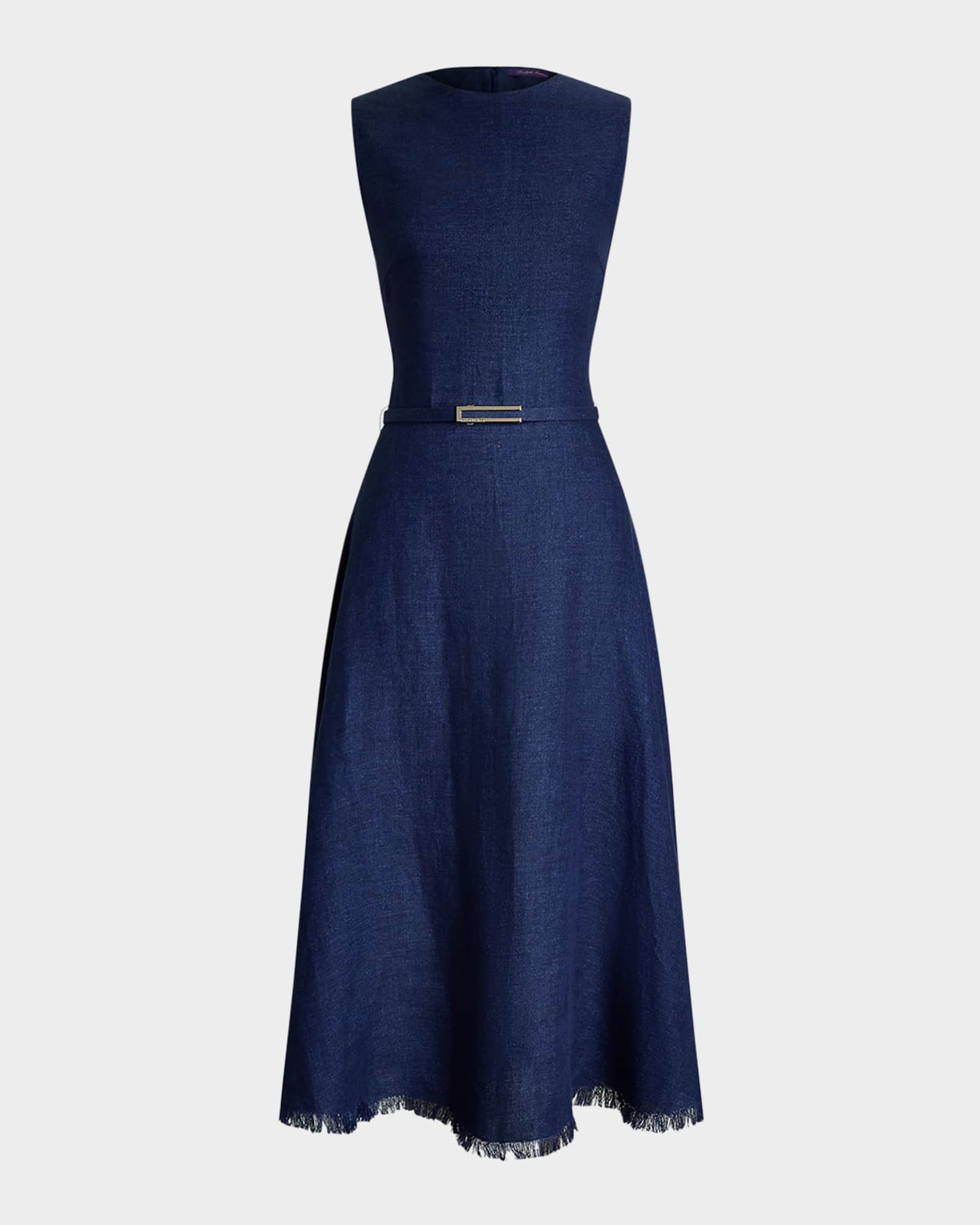 Briella Sleeveless Linen Dobby Midi Dress 0