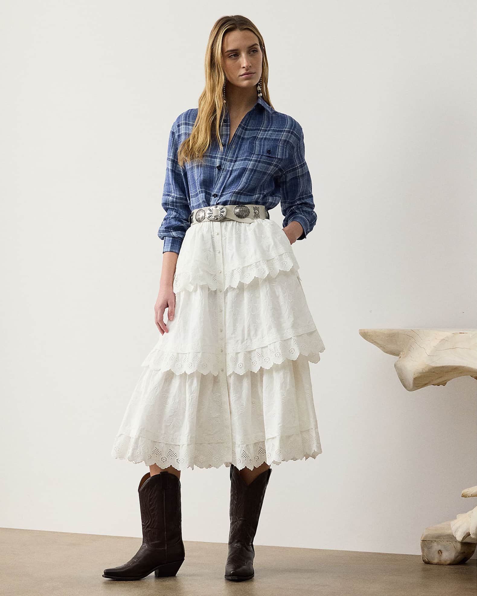 Ralph Lauren Collection Caitlin Tiered Embroidered Cotton Poplin