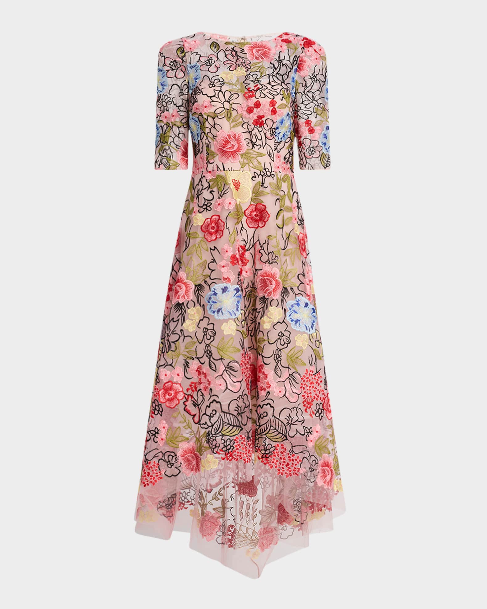 Embroidered High-Low Maxi Dress 0