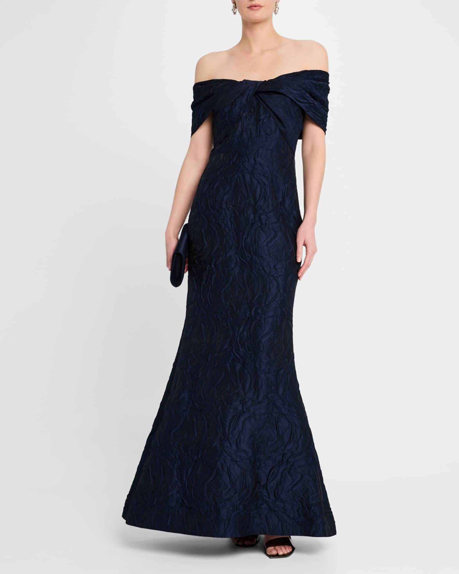 Off-Shoulder Jacquard Trumpet Gown 1