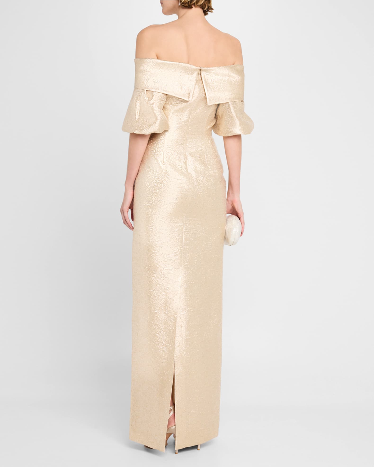Rickie Freeman for Teri Jon Off-Shoulder Metallic Jacquard