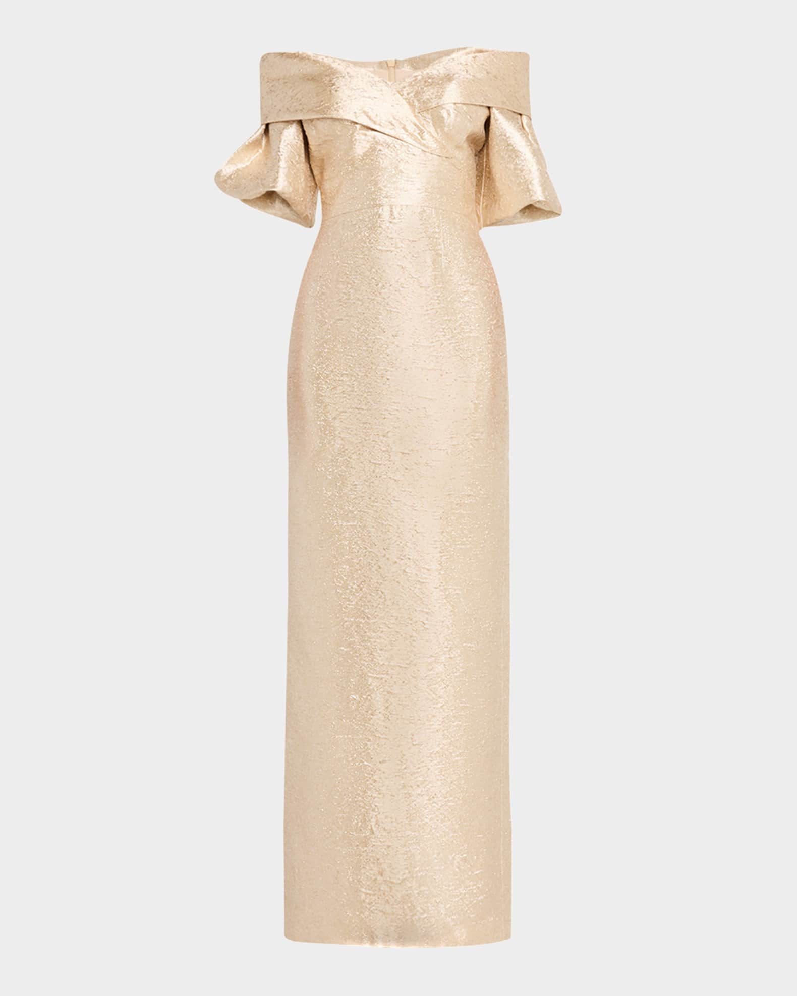 Off-Shoulder Metallic Jacquard Column Gown 0