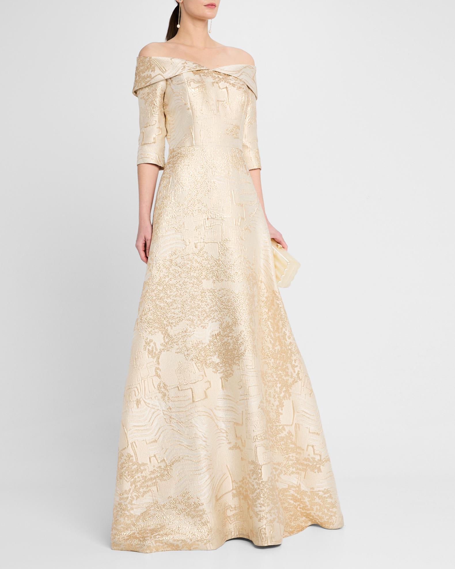 Rickie Freeman for Teri Jon OffShoulder Metallic Jacquard Gown