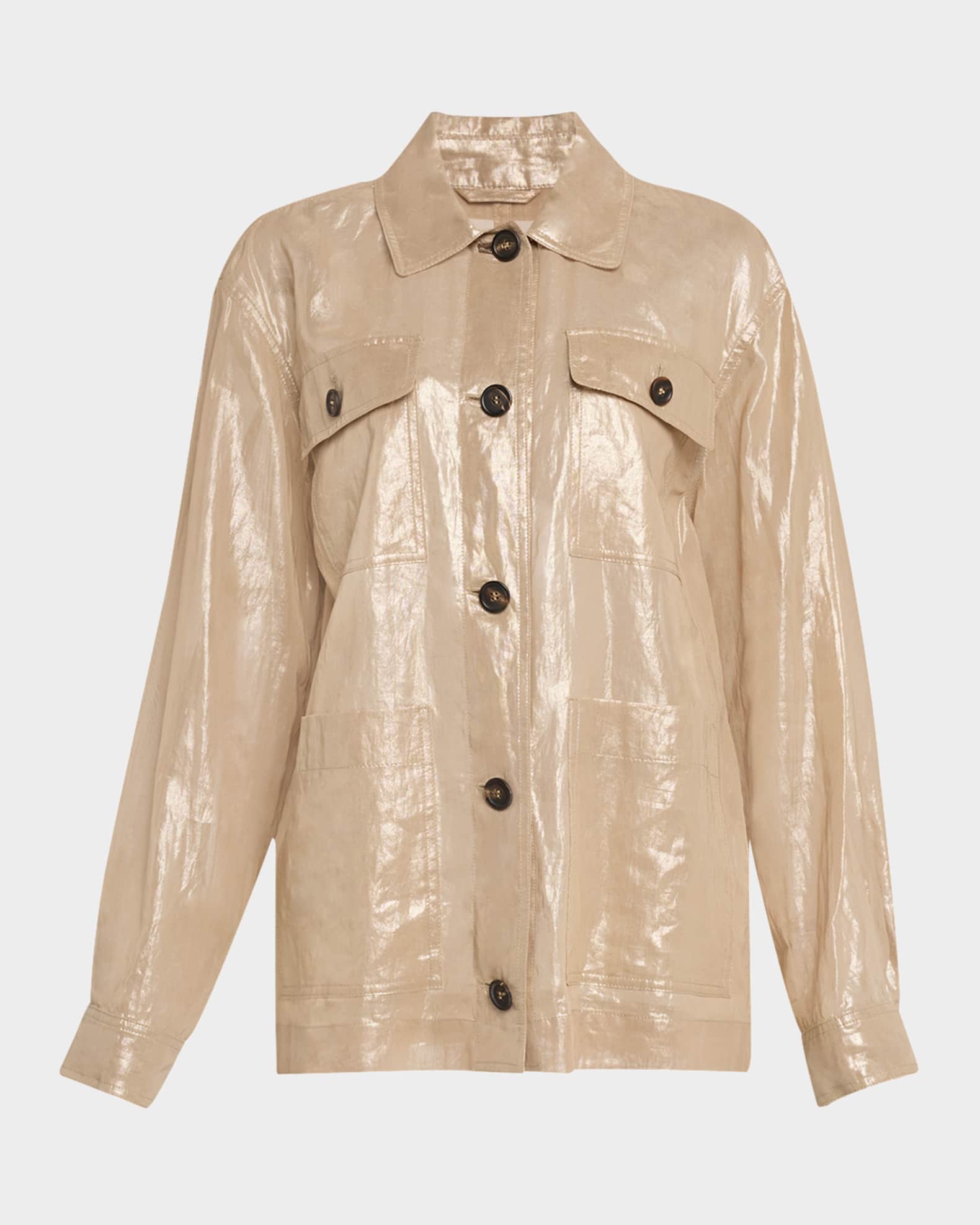 Brunello Cucinelli Metallic Cotton Gauze Shirt Jacket