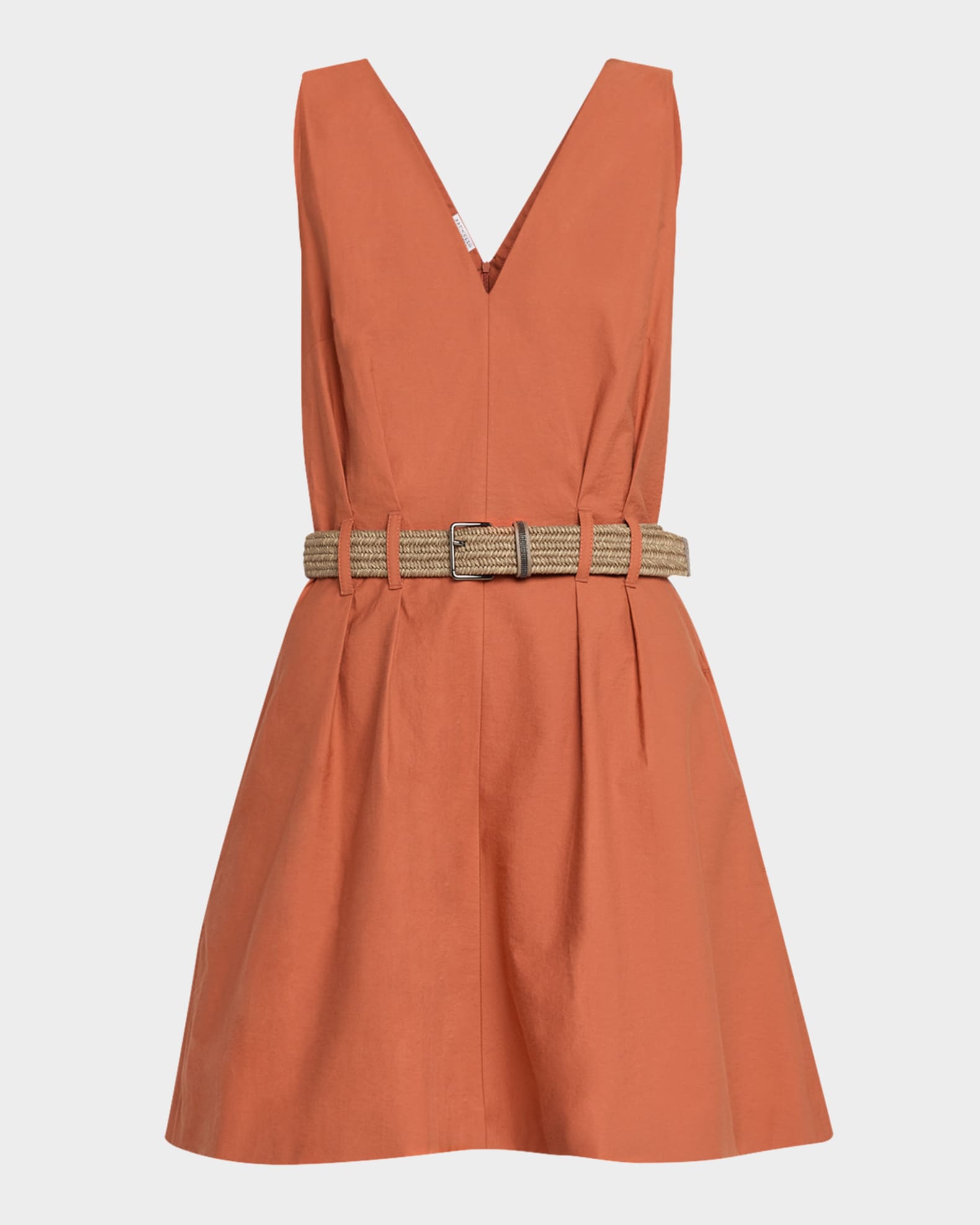 Sleeveless Belted Cotton Mini Dress 0