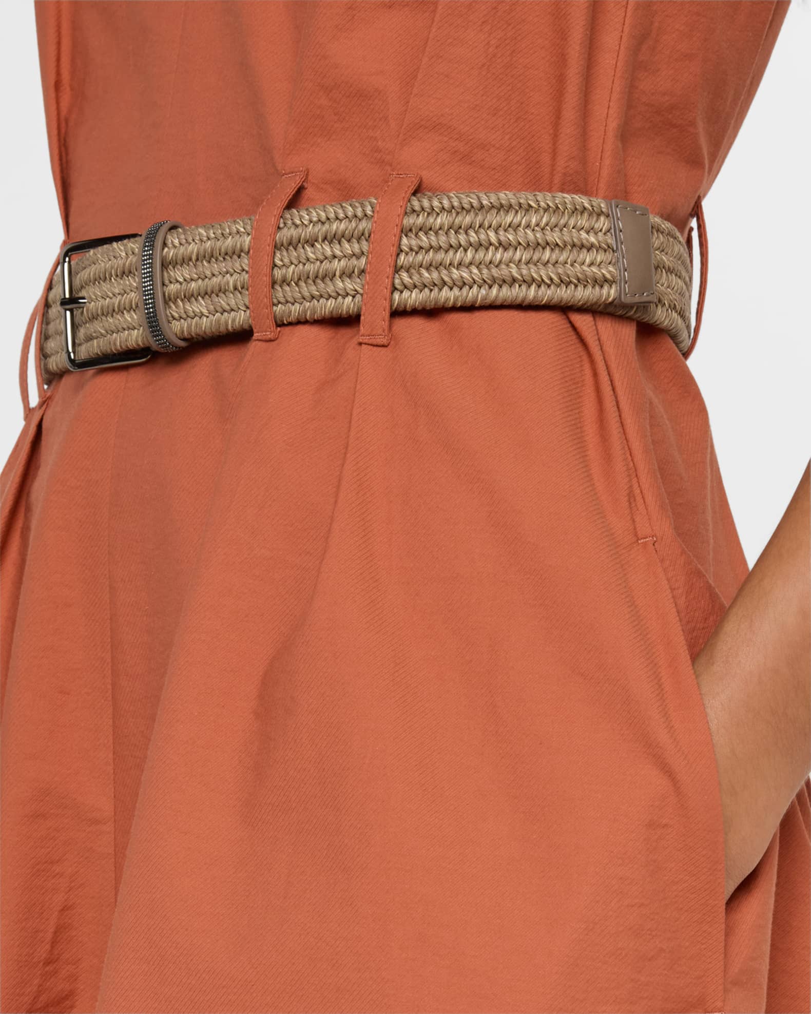 Brunello Cucinelli Sleeveless Belted Cotton Mini Dress