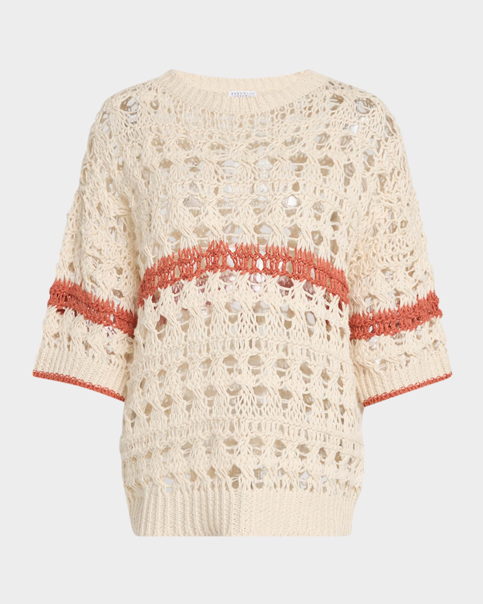 Brunello Cucinelli Short-Sleeve Cotton Springtime Net Knit