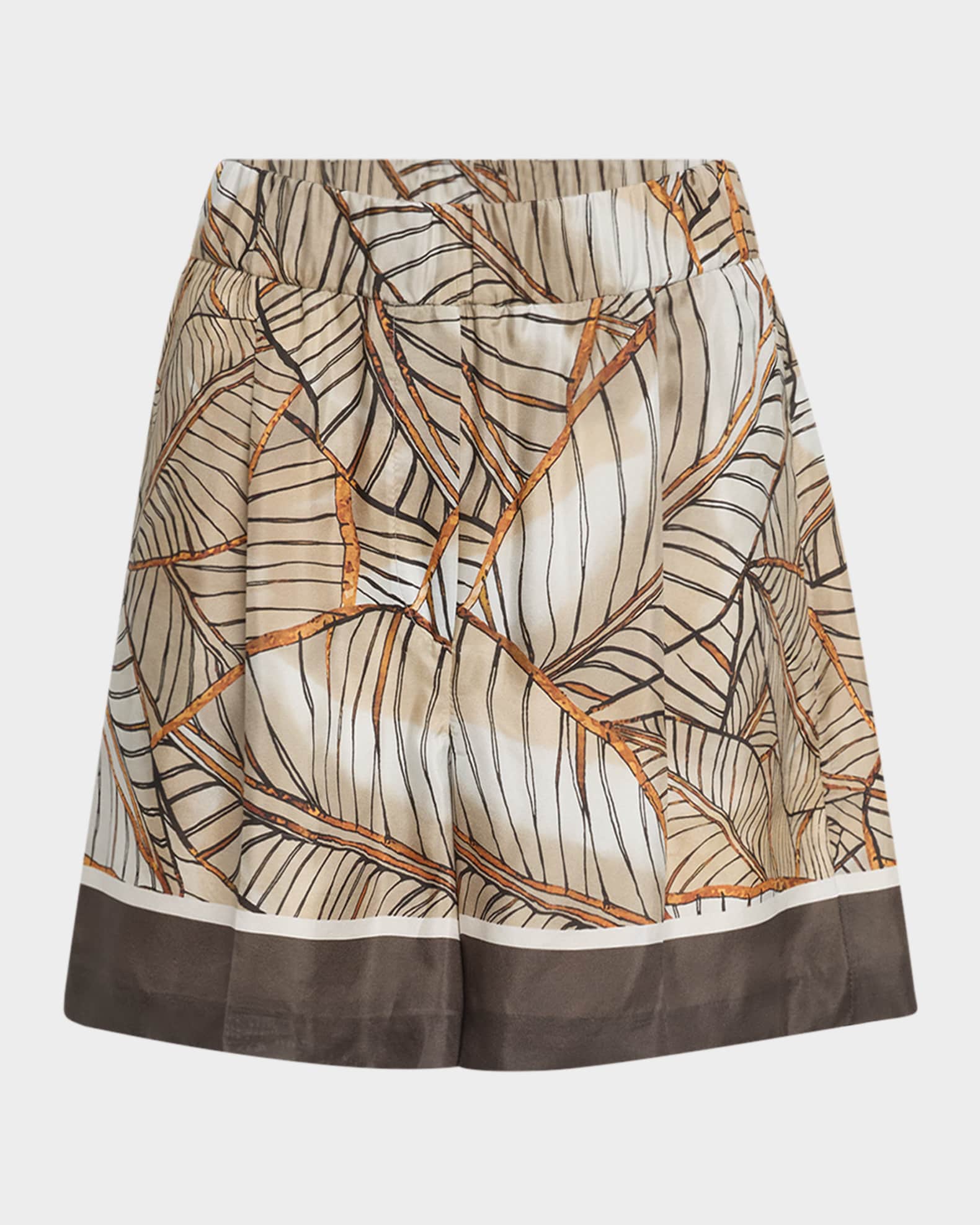 Papyrus Print Ponge Silk Pull-On Shorts 0