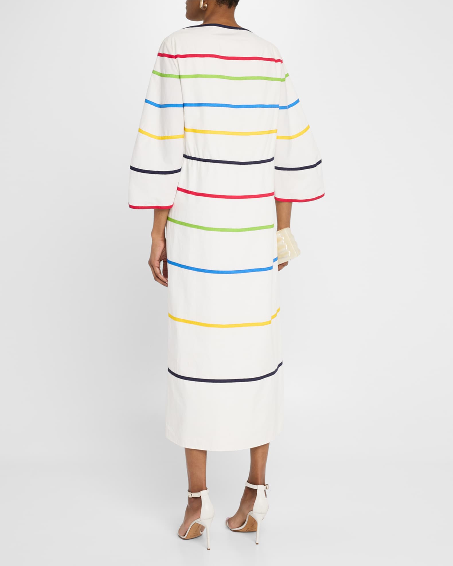 rosie assoulin golden afternoon striped linen midi dress us 4 Rosie Assoulin Floral Jacquard Apron Midi Dress main image 1