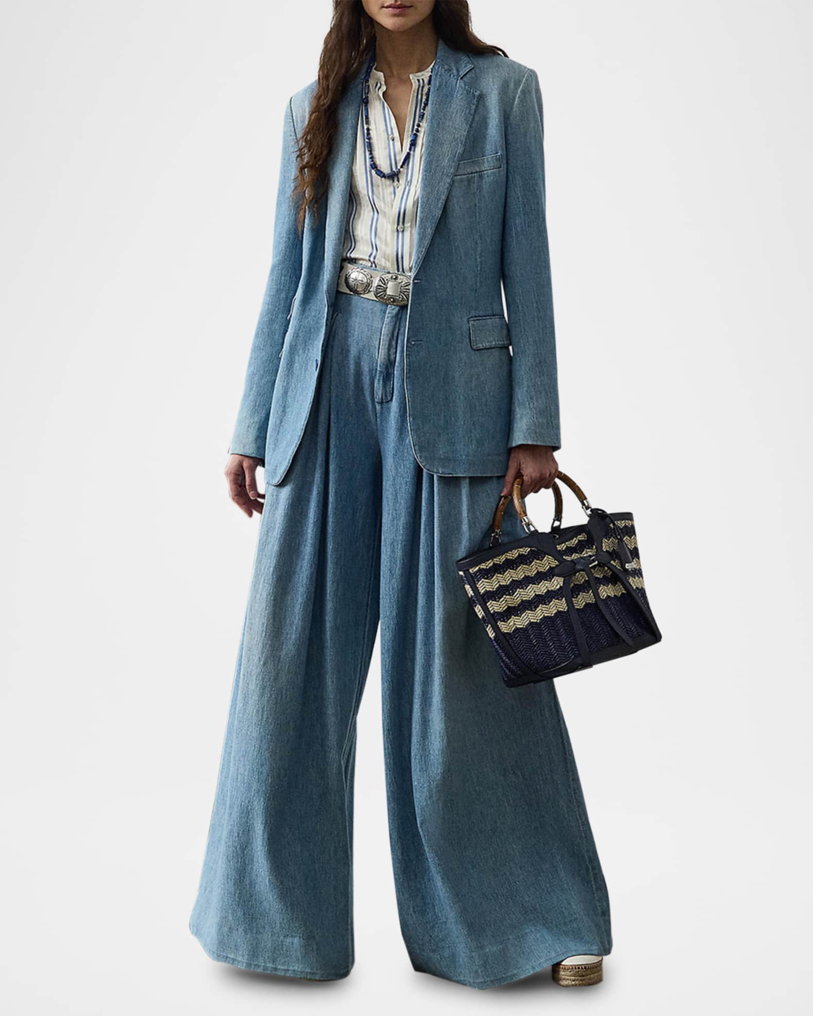 Tiana Denim Wide Leg Pleated Pants 1