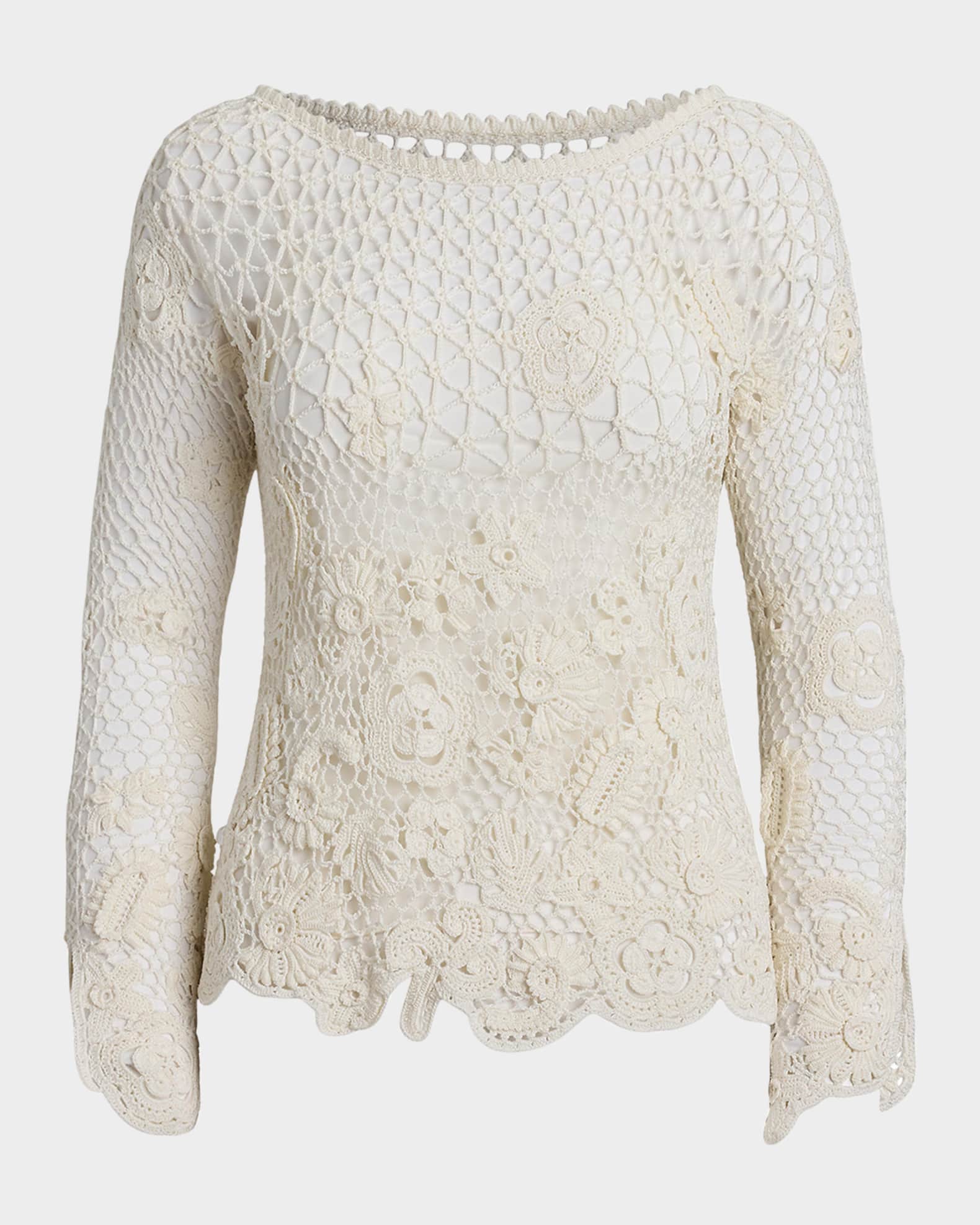 Floral Crochet Dolman-Sleeve Sweater