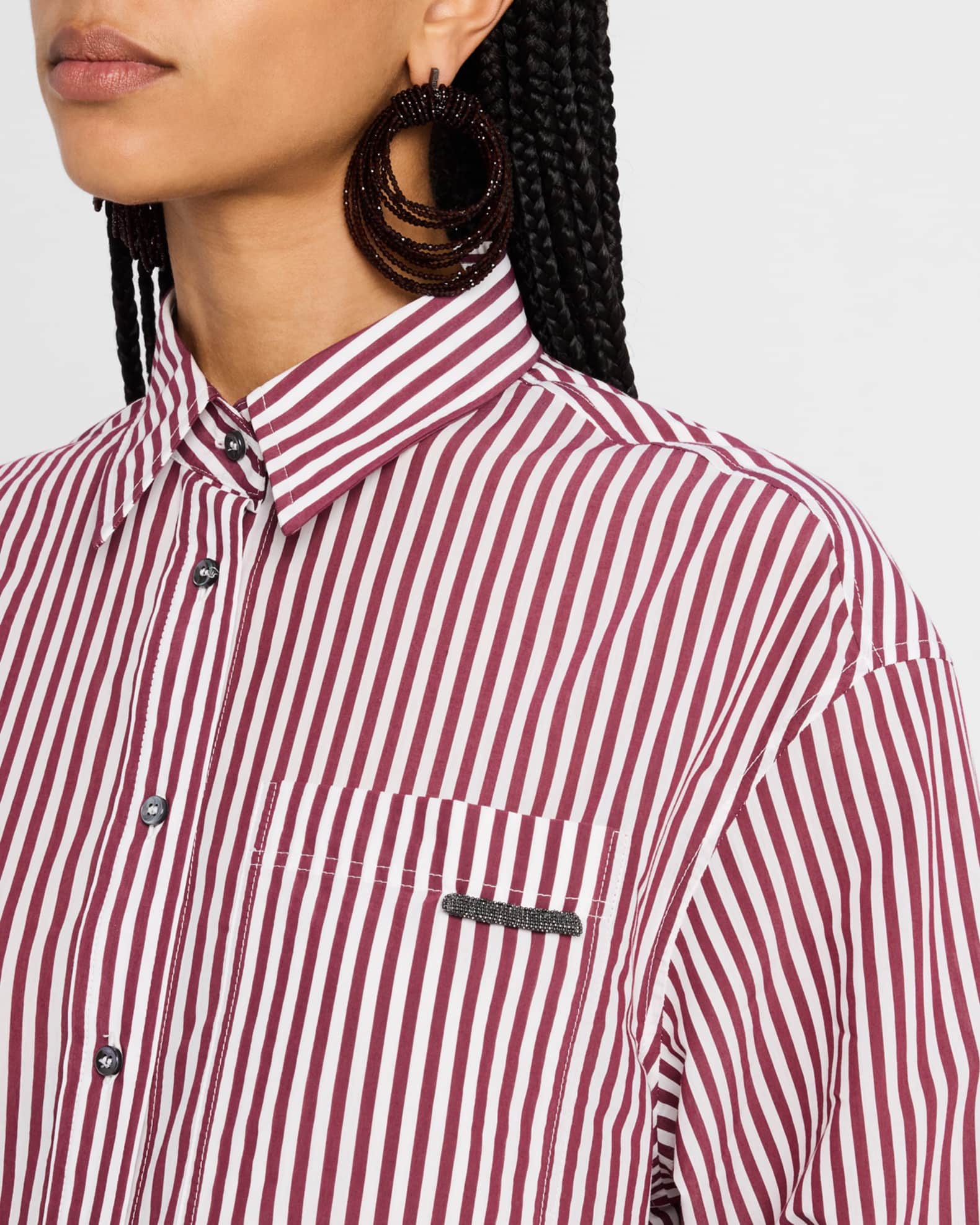 Brunello Cucinelli Stripe Blouse with Monili Pocket | Neiman