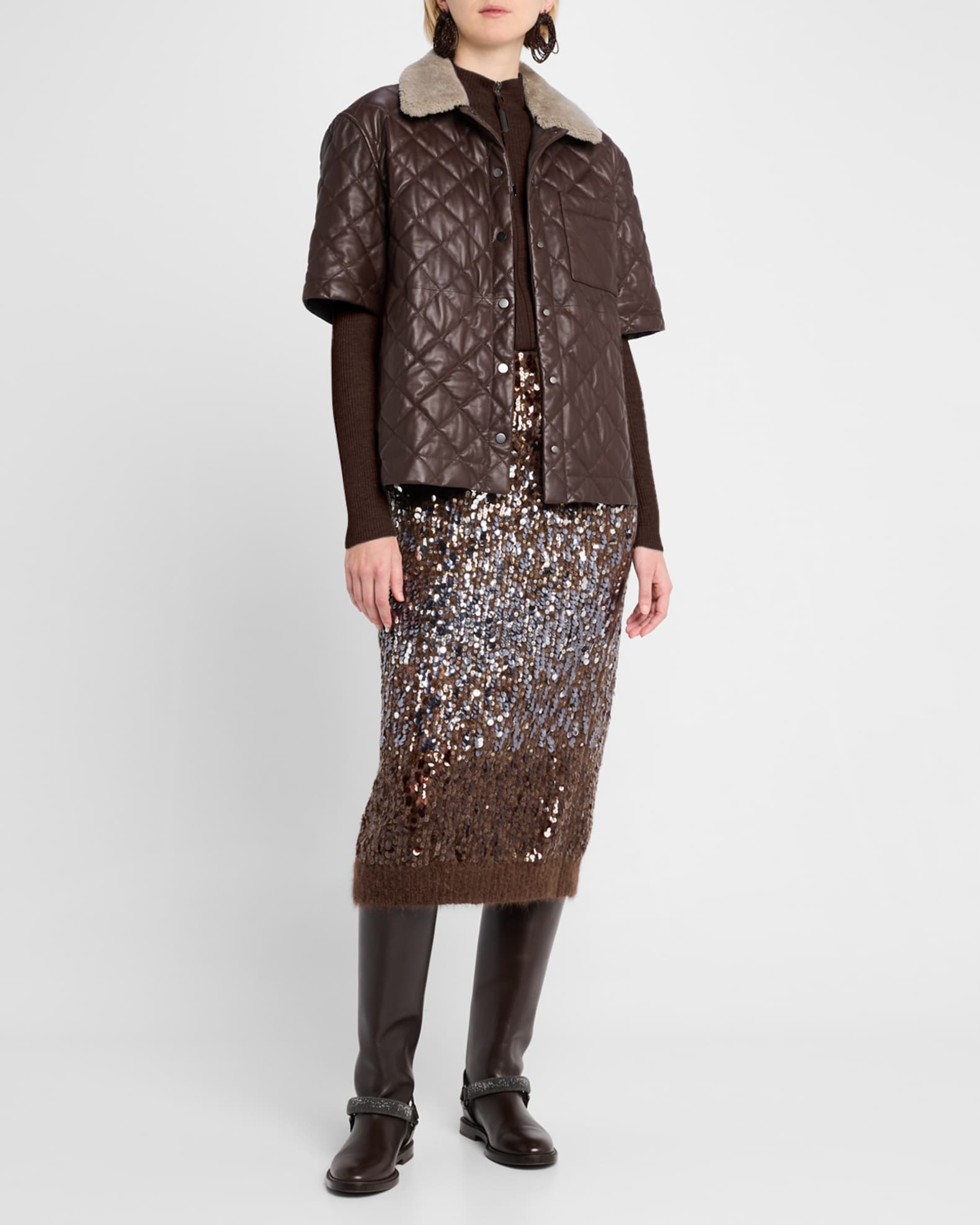 Multi-Size Degrade Pailette Mohair Knit Midi Skirt 1