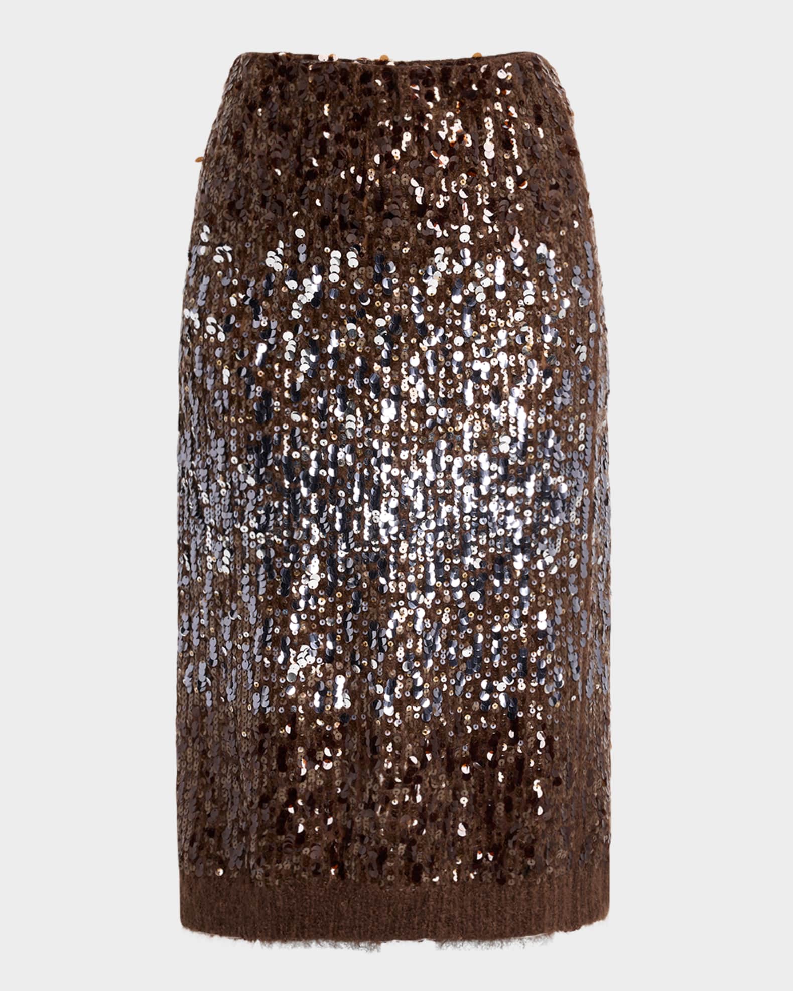 Multi-Size Degrade Pailette Mohair Knit Midi Skirt 0
