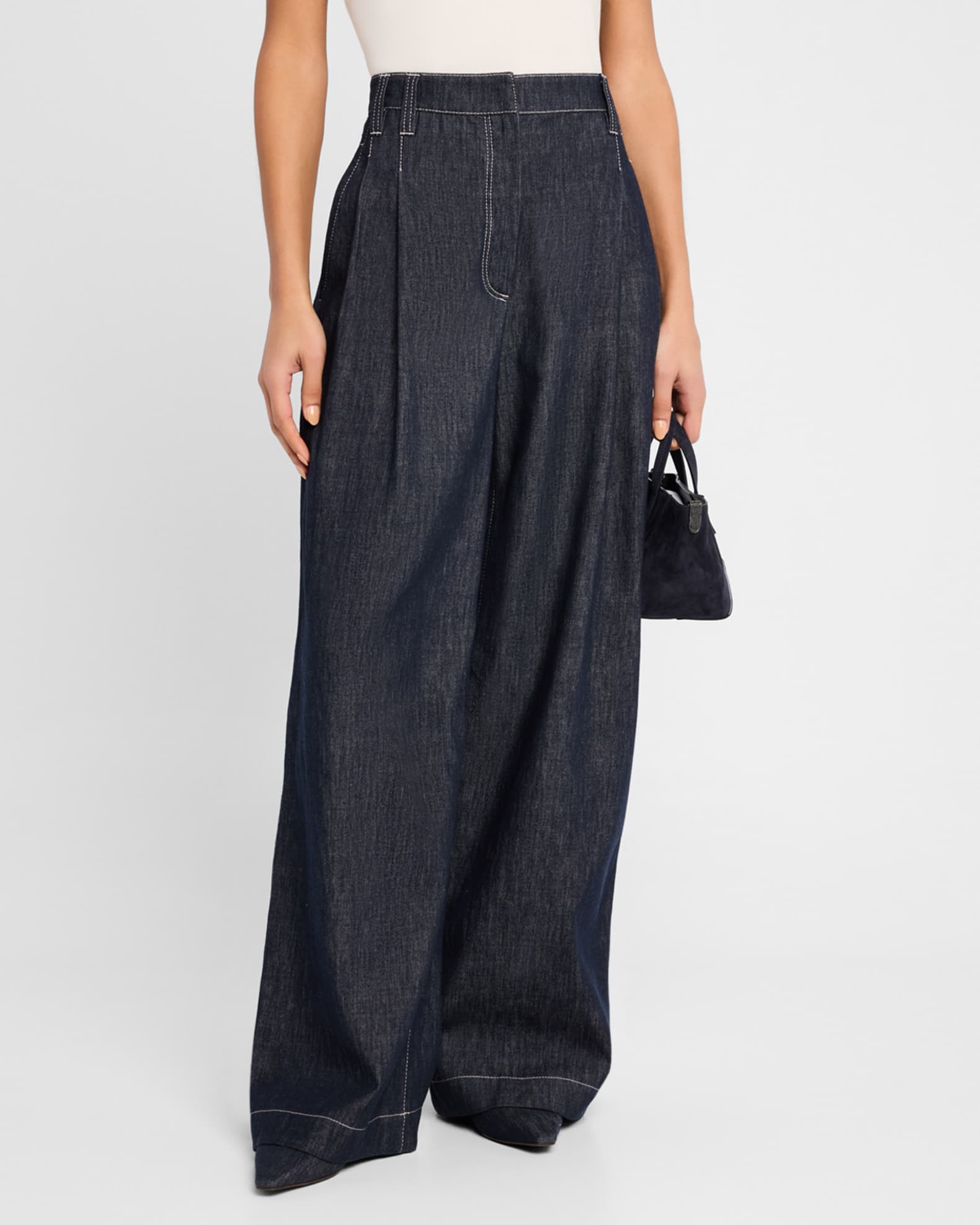 Brunello Cucinelli Double-Pleated Wide-Leg Jeans | Neiman Marcus