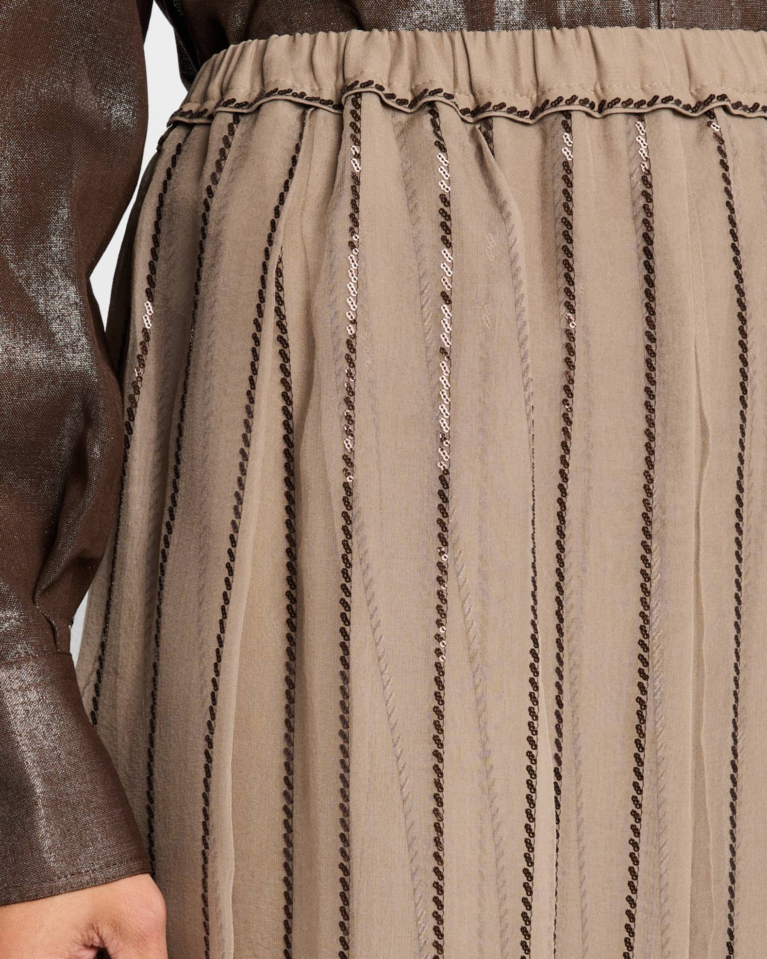 スカート BRUNELLO CUCINELLI CRISPY SILK PLEATED MIDI SKIRT Brunello Cucinelli Regimental Paillette Crispy Silk Chiffon