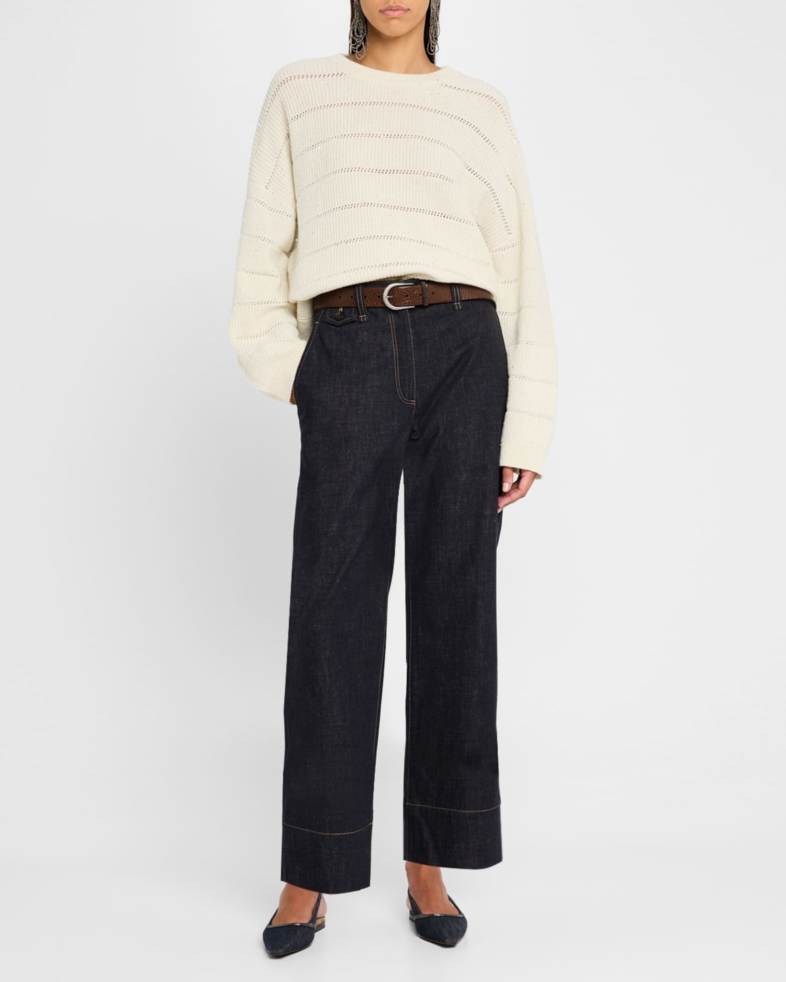 Mohair Open-Work Crewneck Sweater 1